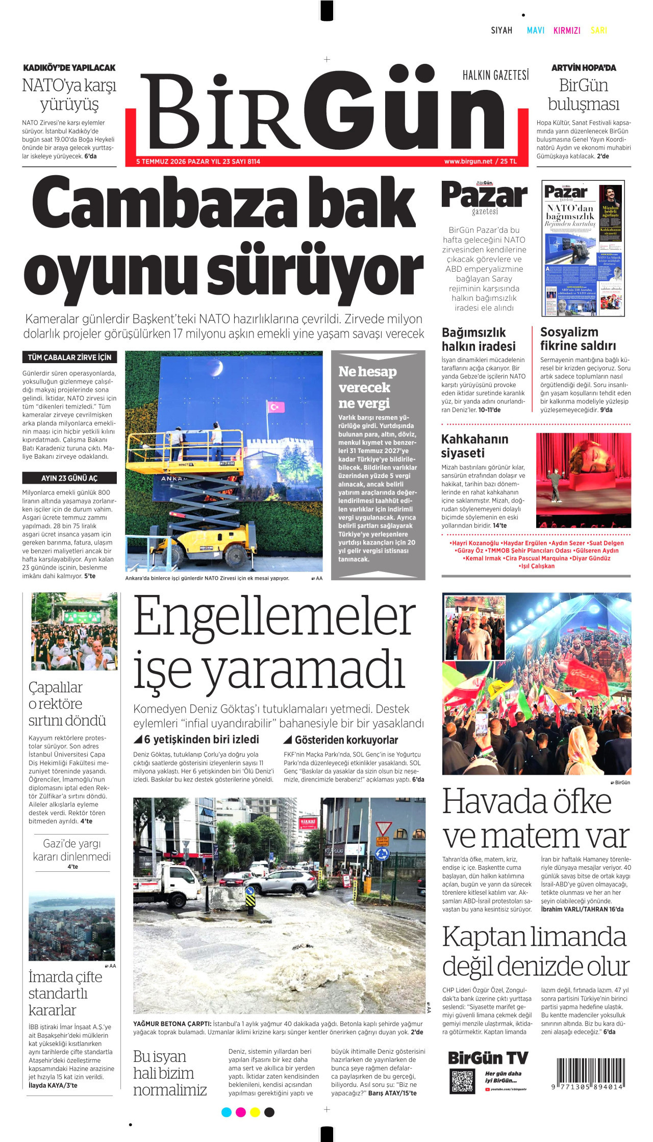 BİRGÜN gazetesinin 5 Temmuz 2026 tarihli birinci sayfası