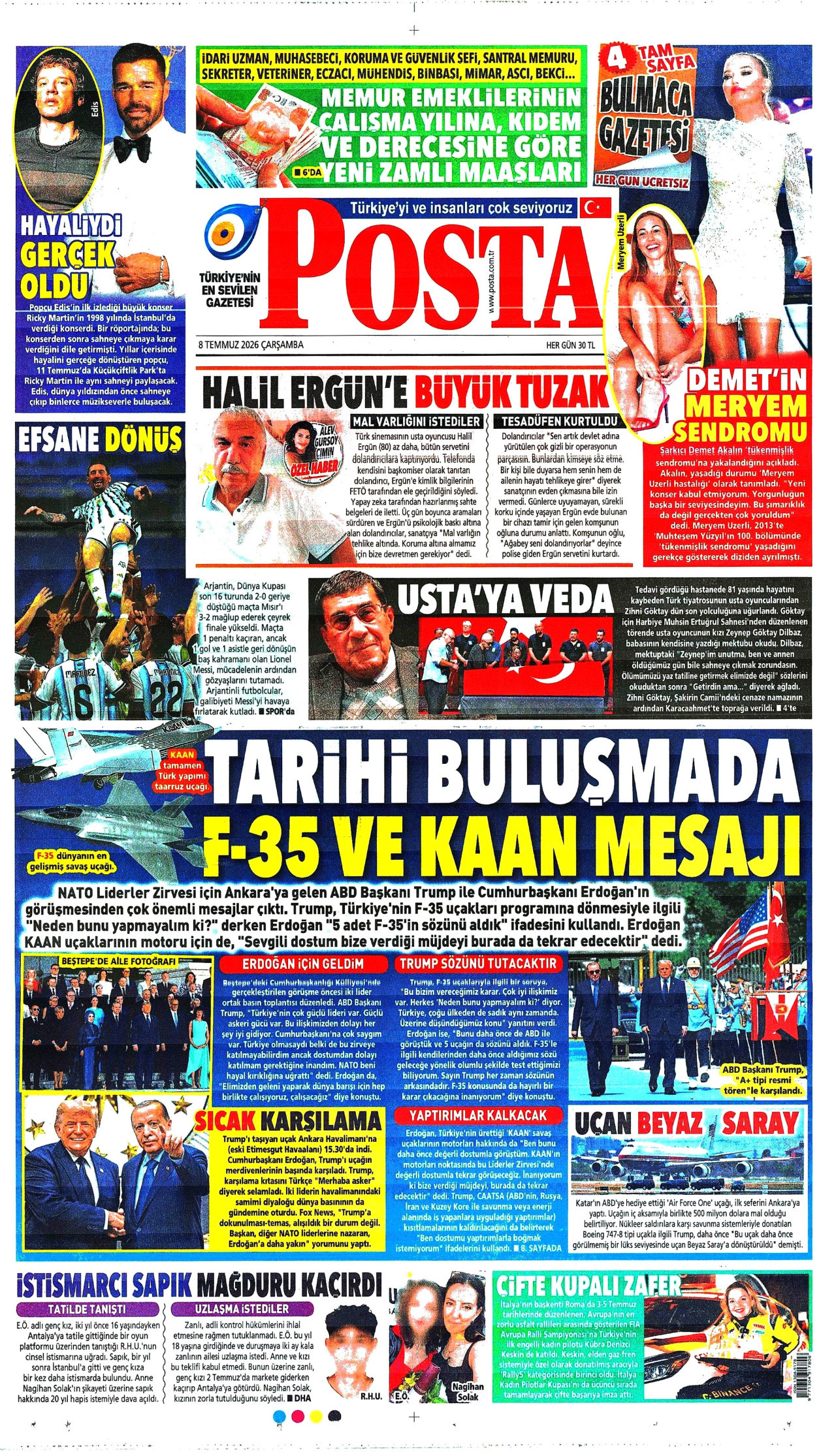 POSTA gazetesinin 8 Temmuz 2026 tarihli birinci sayfası