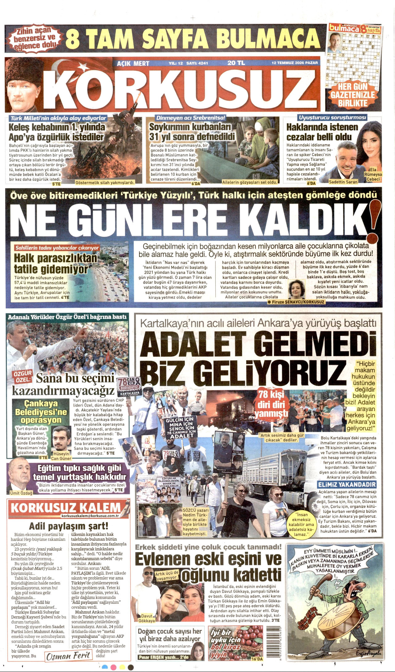 KORKUSUZ gazetesinin 12 Temmuz 2026 tarihli birinci sayfası