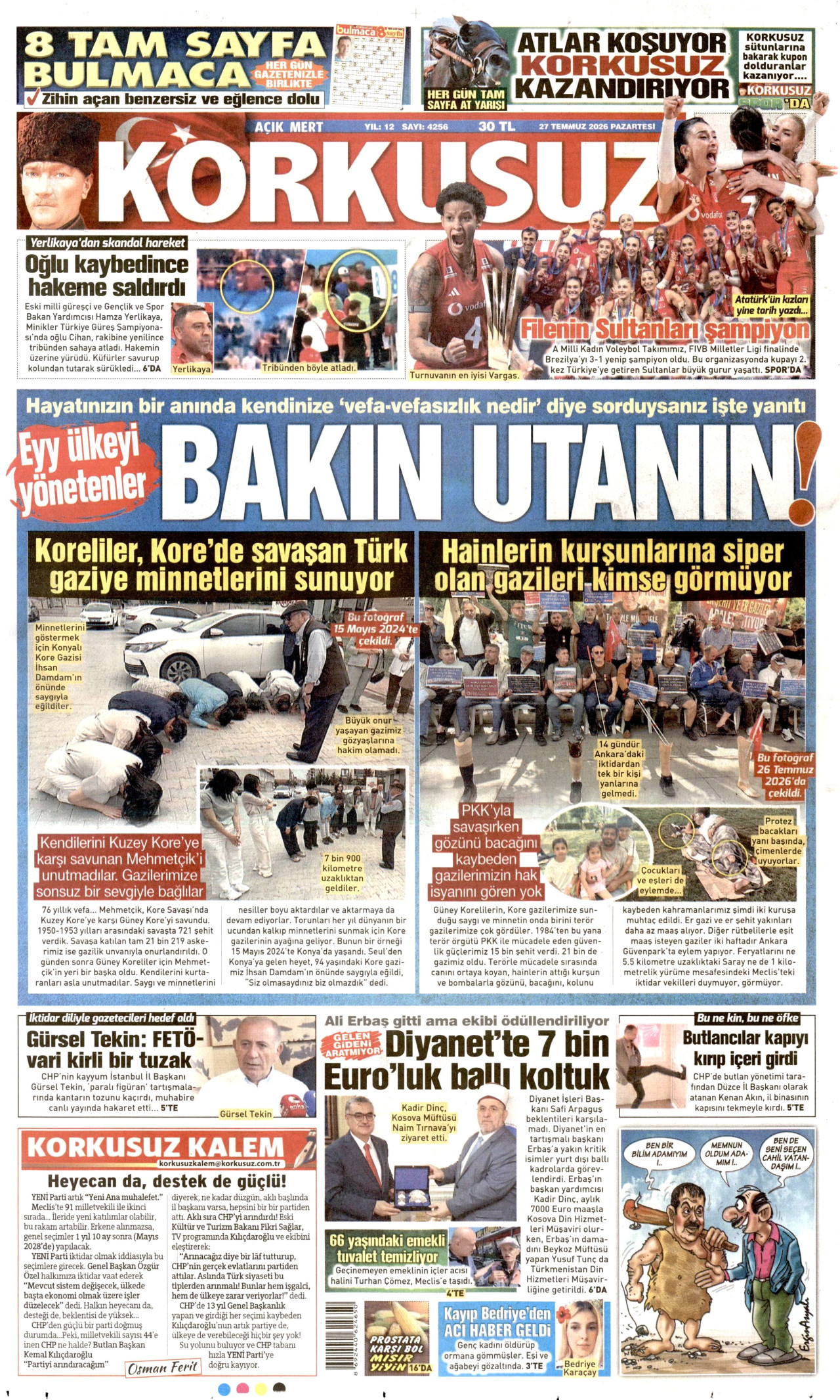 KORKUSUZ gazetesinin 27 Temmuz 2026 tarihli birinci sayfası