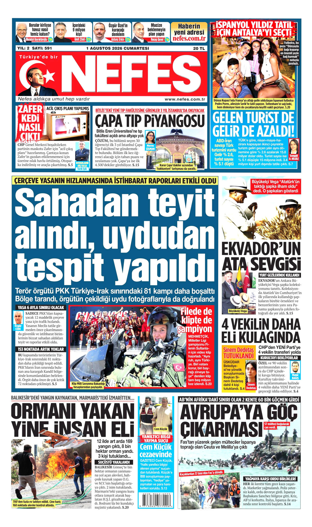 NEFES gazetesinin 1 Ağustos 2026 tarihli birinci sayfası