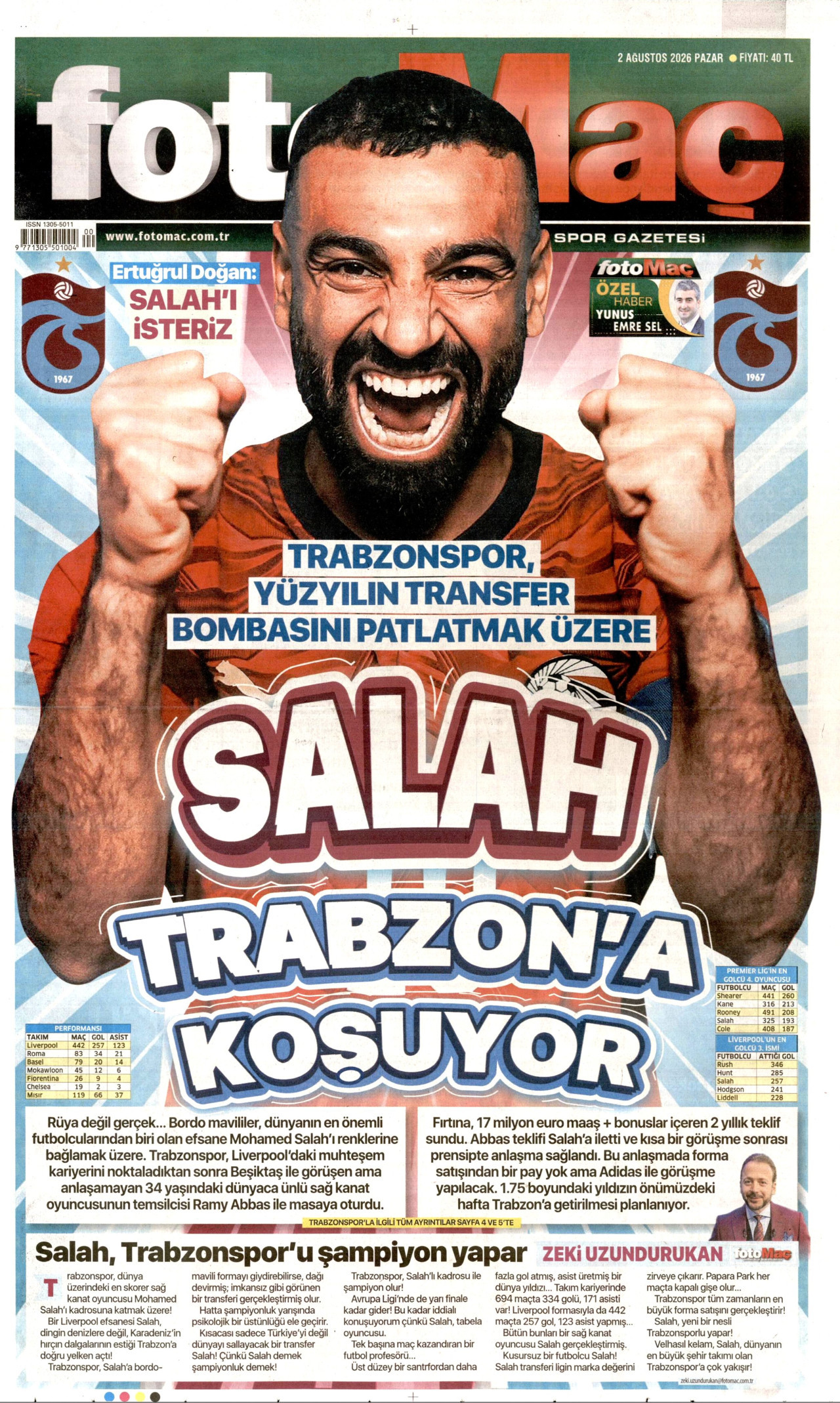 FOTOMAÇ gazetesinin 2 Ağustos 2026 tarihli birinci sayfası