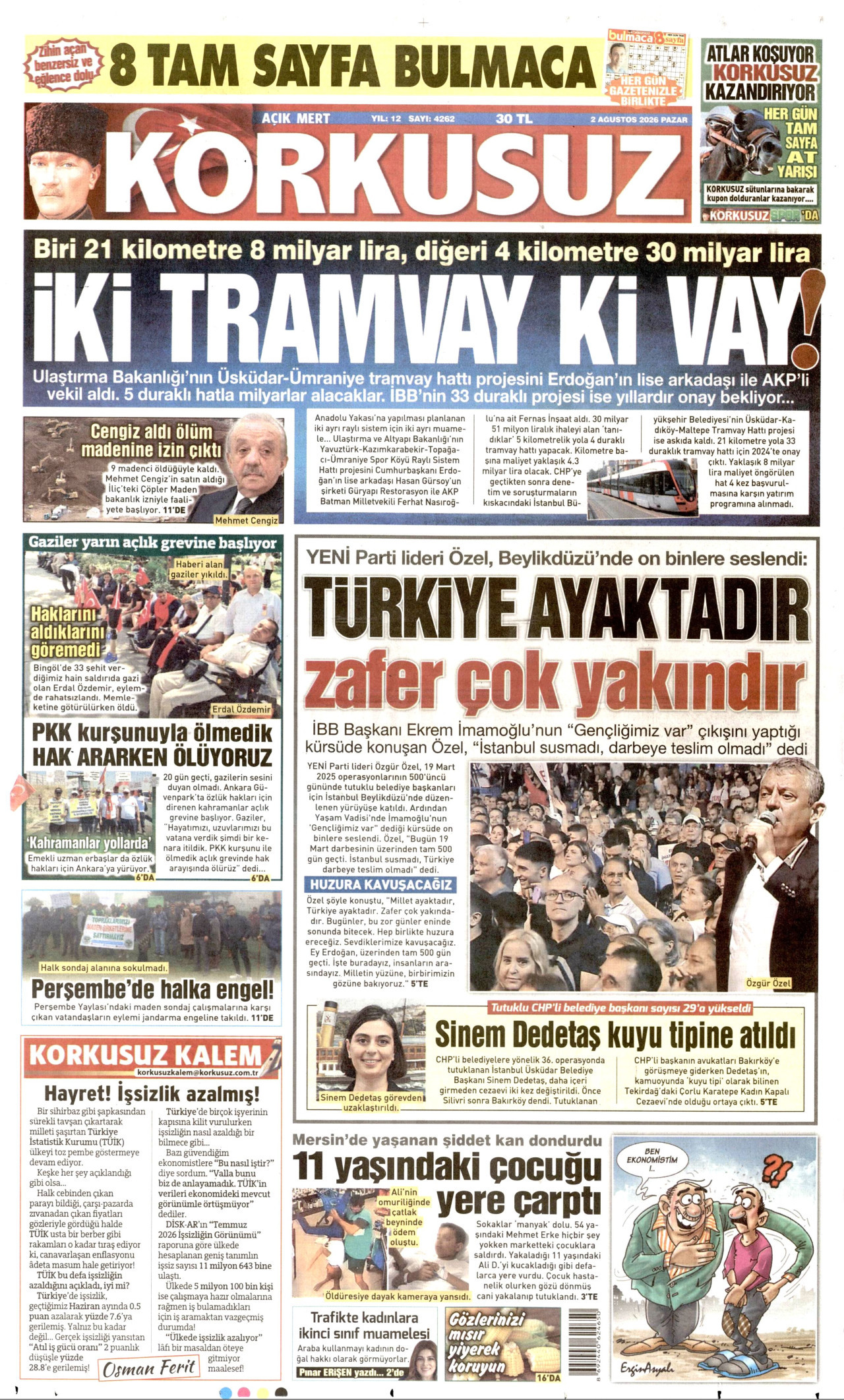 KORKUSUZ gazetesinin 2 Ağustos 2026 tarihli birinci sayfası
