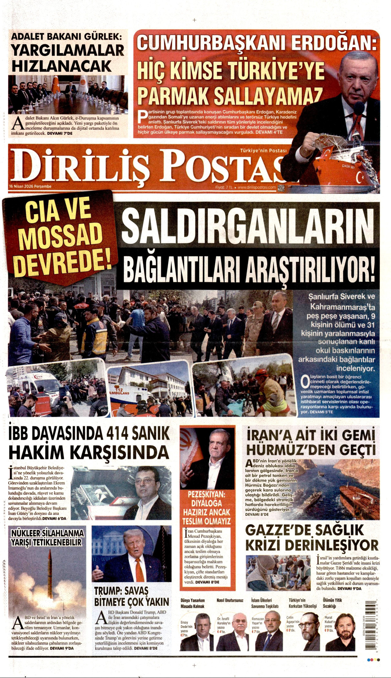 DİRİLİŞ POSTASI gazetesinin 8 Ağustos 2026 tarihli birinci sayfası