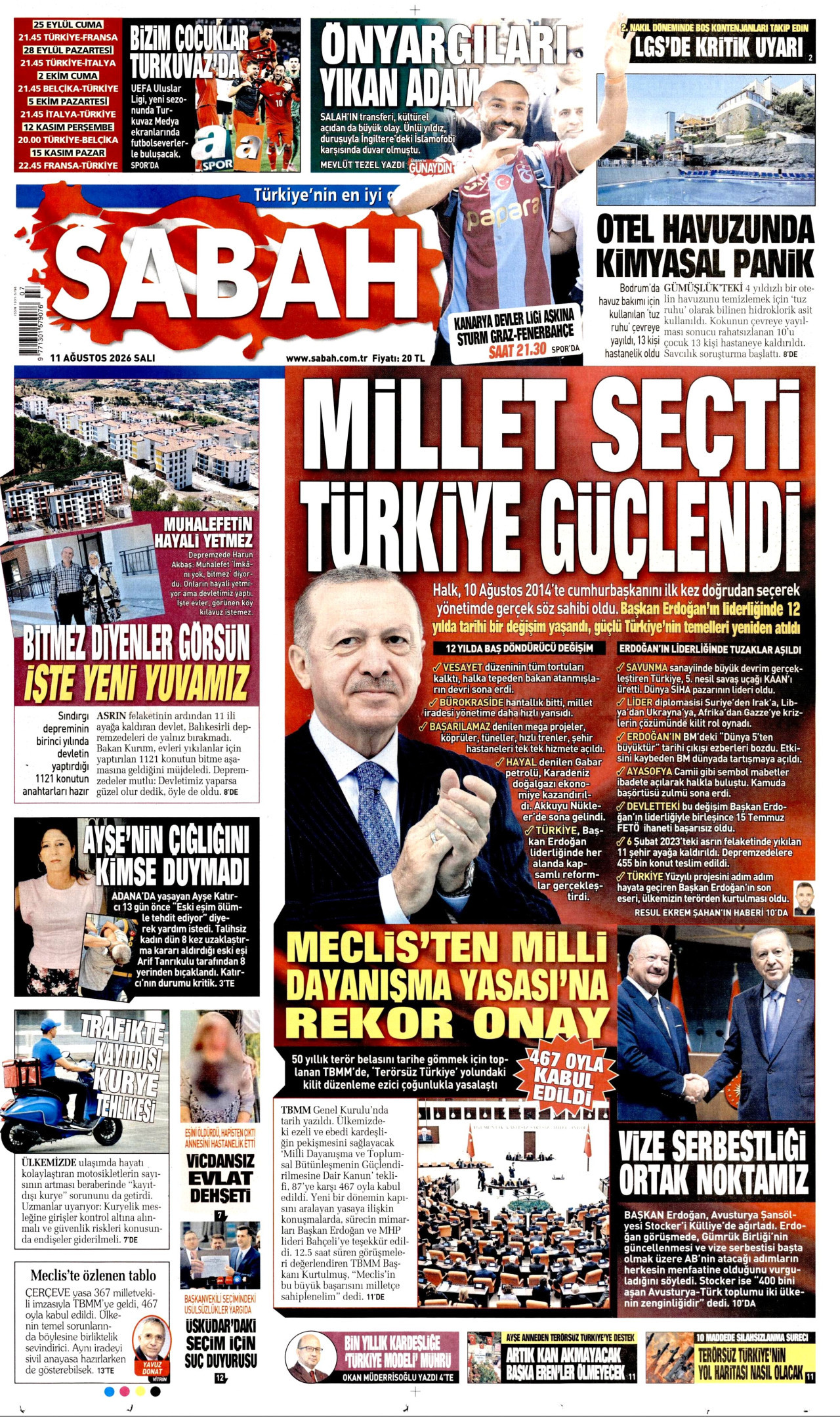 SABAH gazetesinin 11 Ağustos 2026 tarihli birinci sayfası