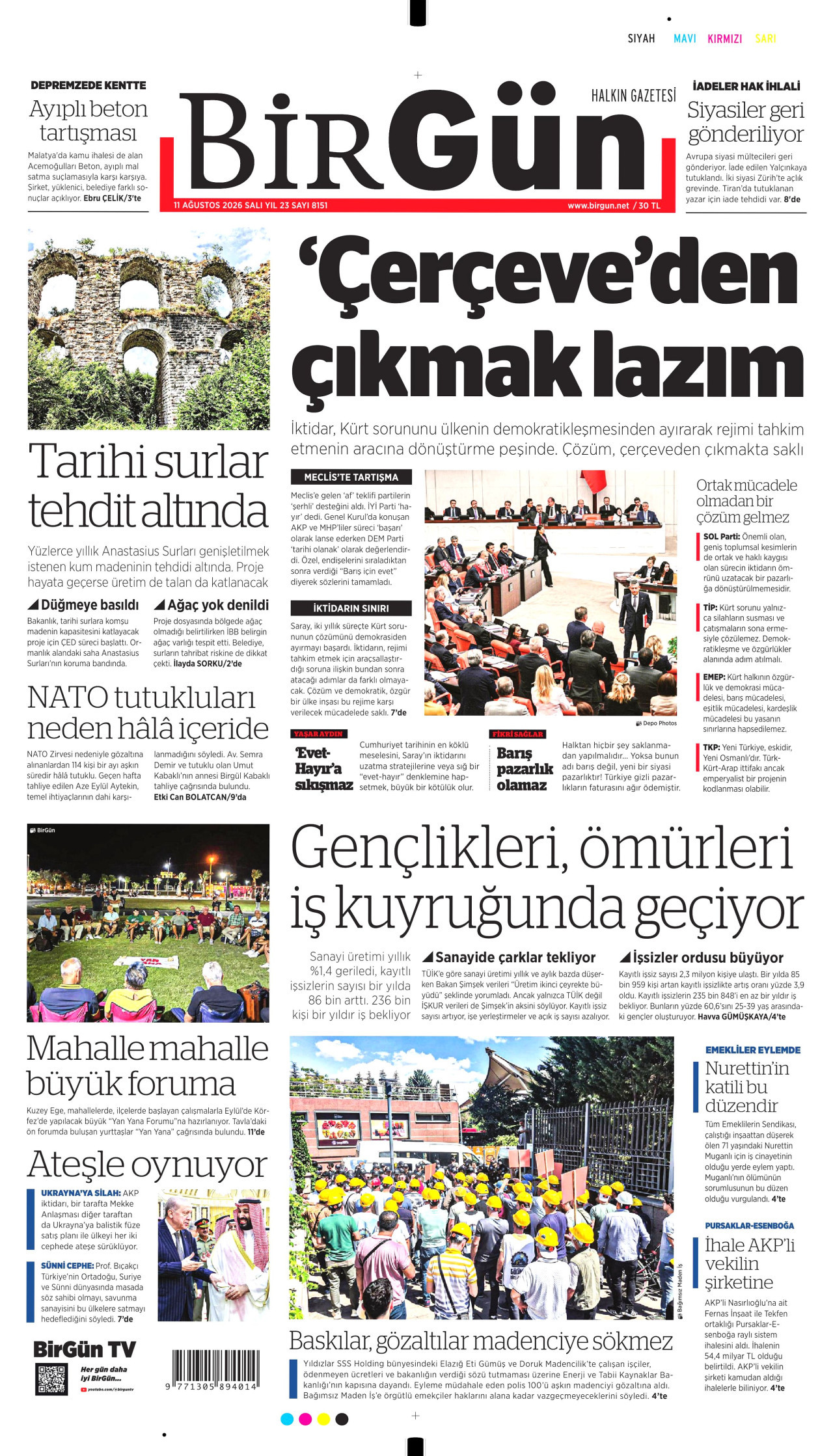 BİRGÜN gazetesinin 11 Ağustos 2026 tarihli birinci sayfası