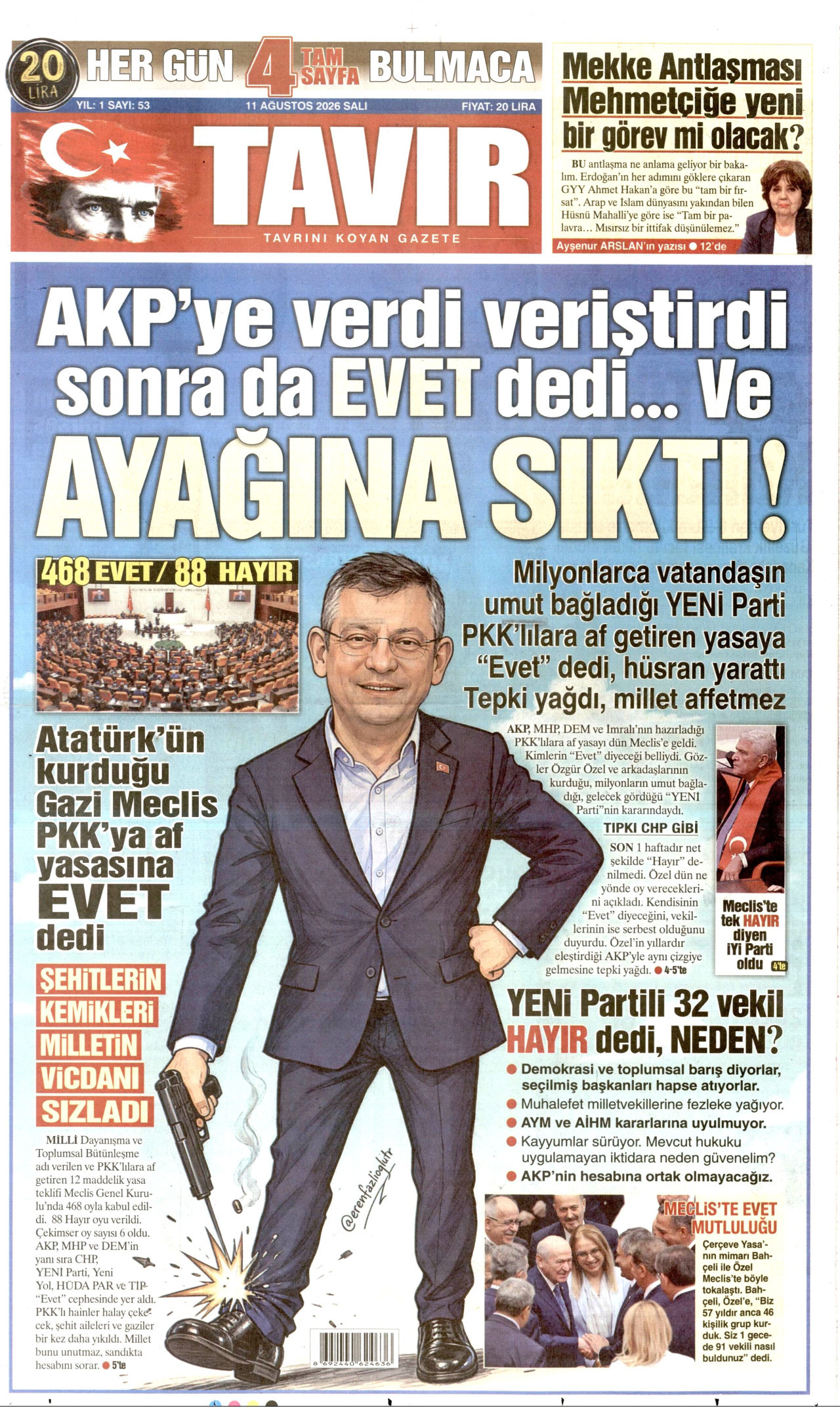 TAVIR GAZETESİ gazetesinin 11 Ağustos 2026 tarihli birinci sayfası