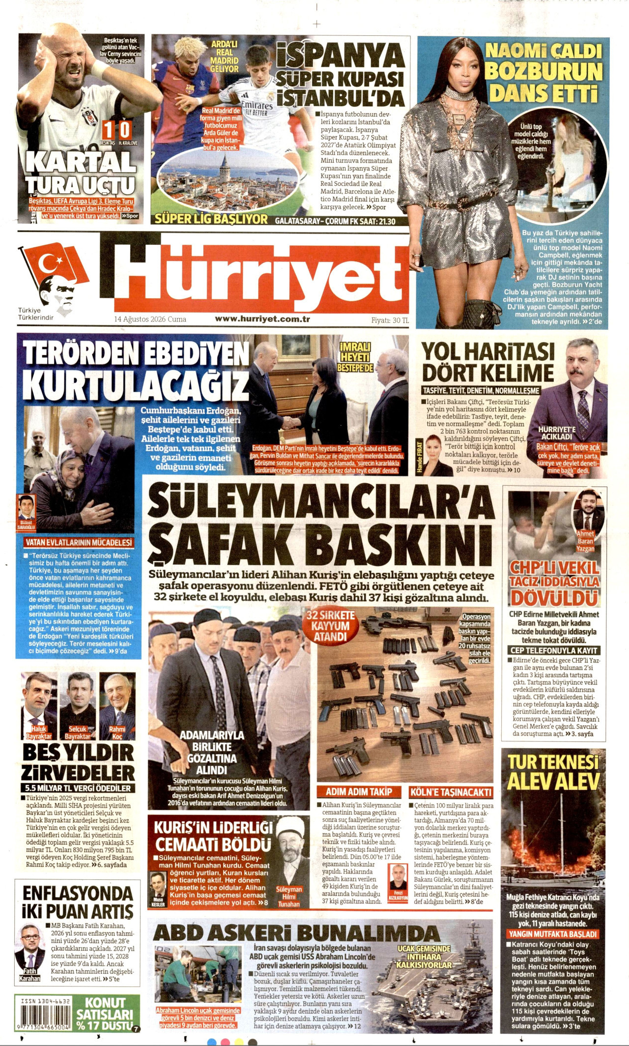 HÜRRİYET 14 Ağustos 2026 Gazete Manşeti Büyük