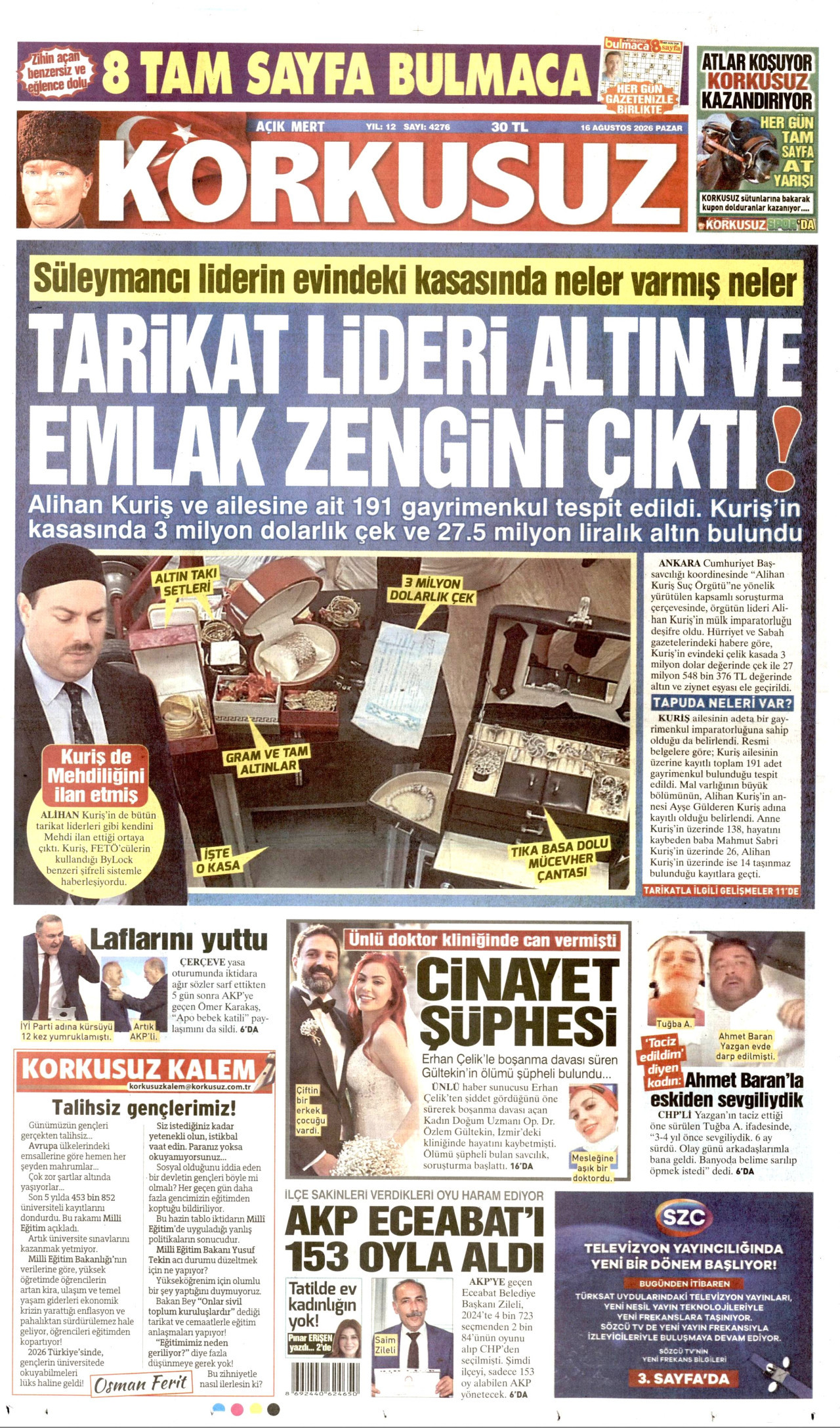 KORKUSUZ 16 Ağustos 2026 Gazete Manşeti Büyük