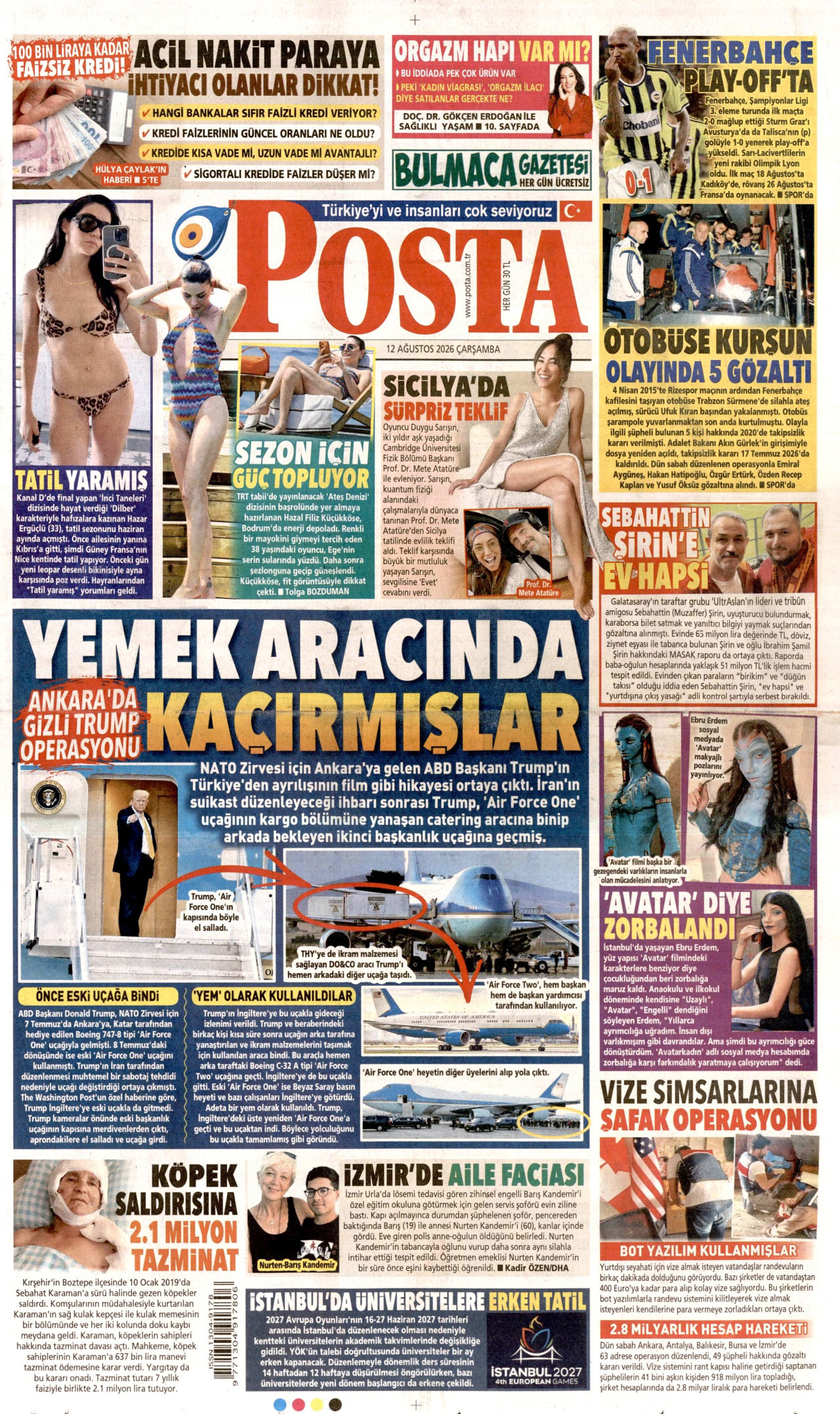 POSTA gazetesinin 12 Ağustos 2026 tarihli birinci sayfası