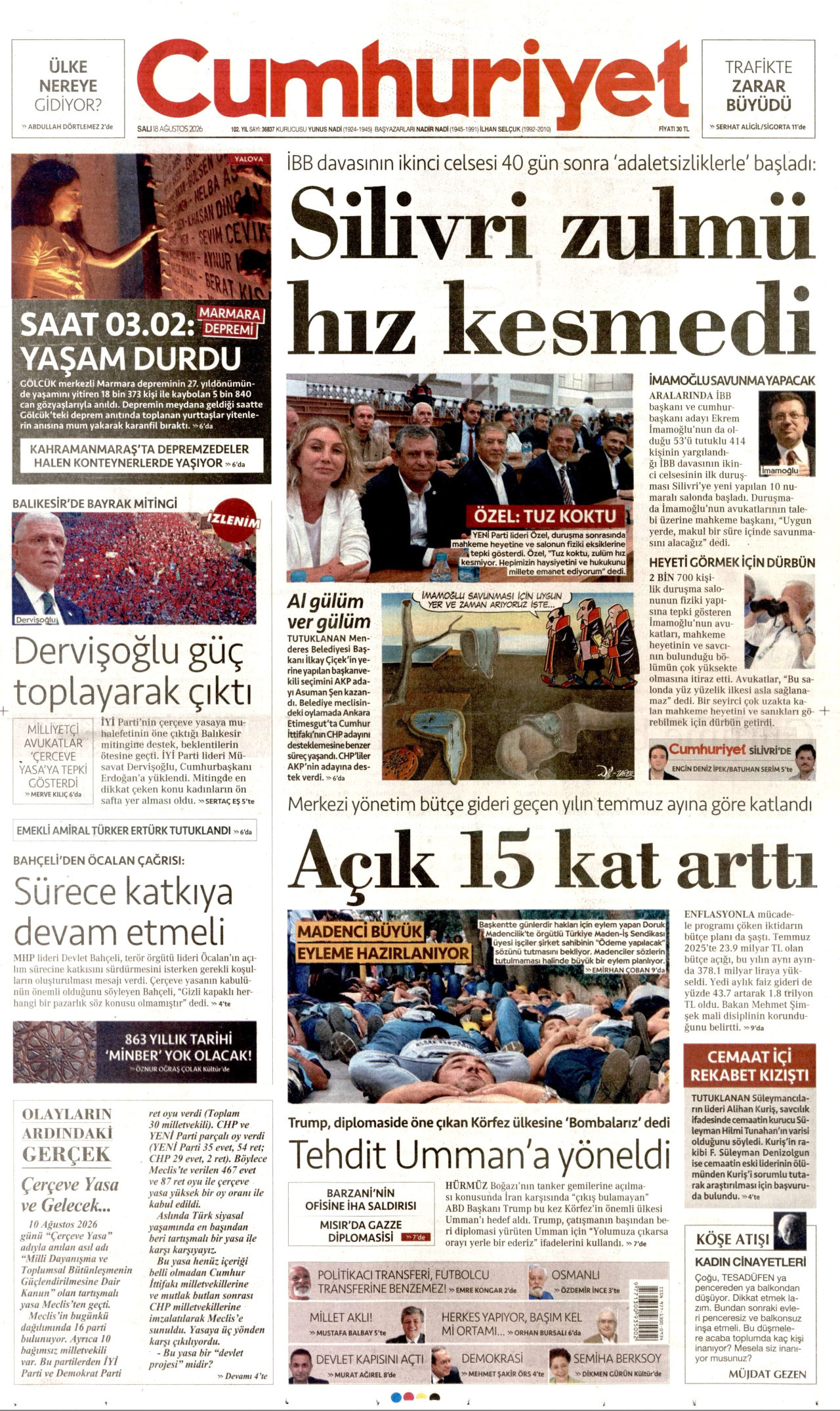 CUMHURİYET 18 Ağustos 2026 Gazete Manşeti Büyük