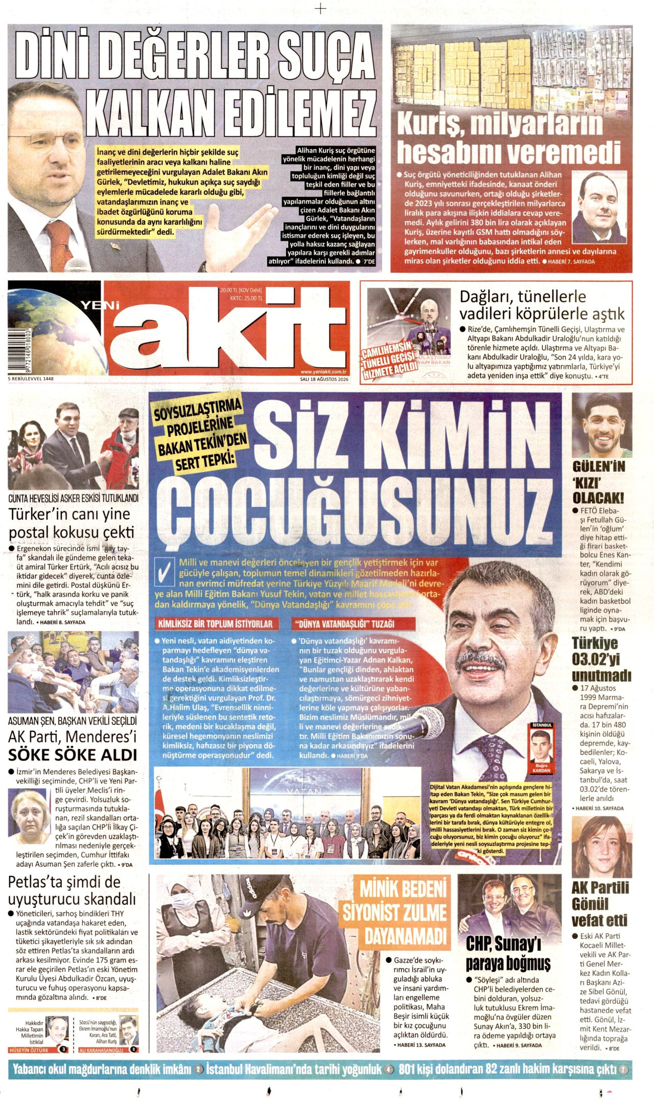 YENİ AKİT 18 Ağustos 2026 Gazete Manşeti Büyük