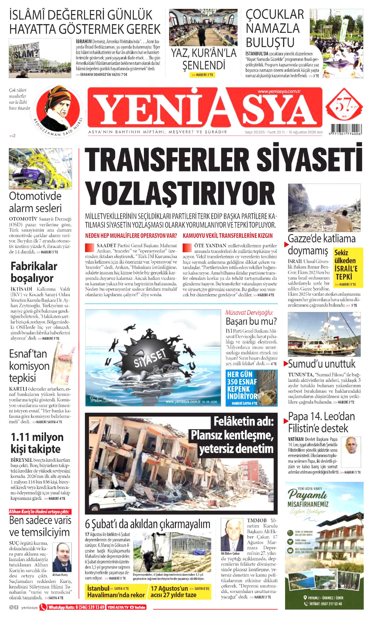 YENİ ASYA 18 Ağustos 2026 Gazete Manşeti Büyük