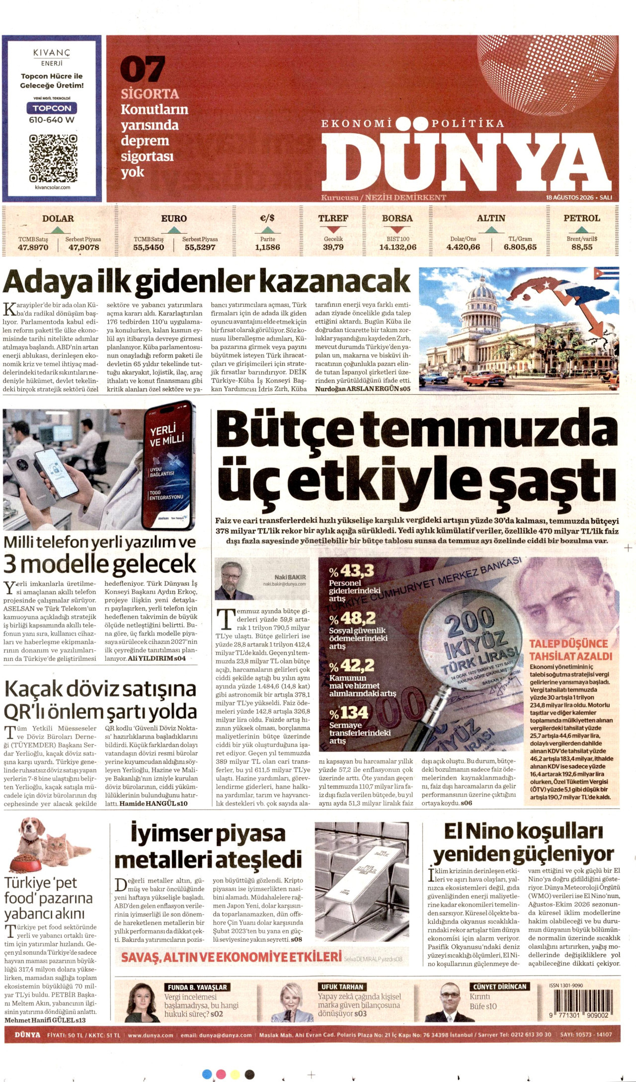 DÜNYA 18 Ağustos 2026 Gazete Manşeti Büyük