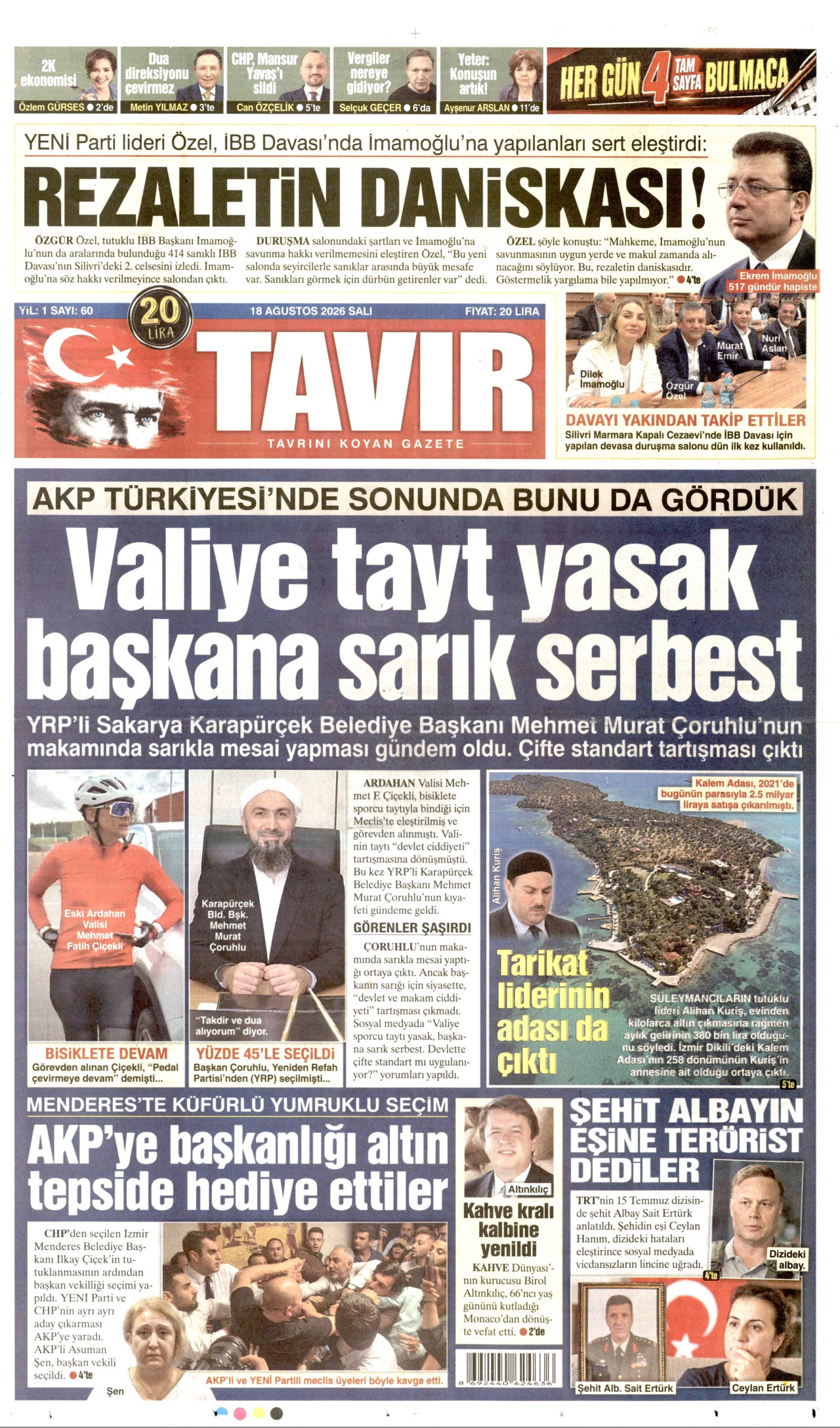 TAVIR GAZETESİ 18 Ağustos 2026 Gazete Manşeti Büyük
