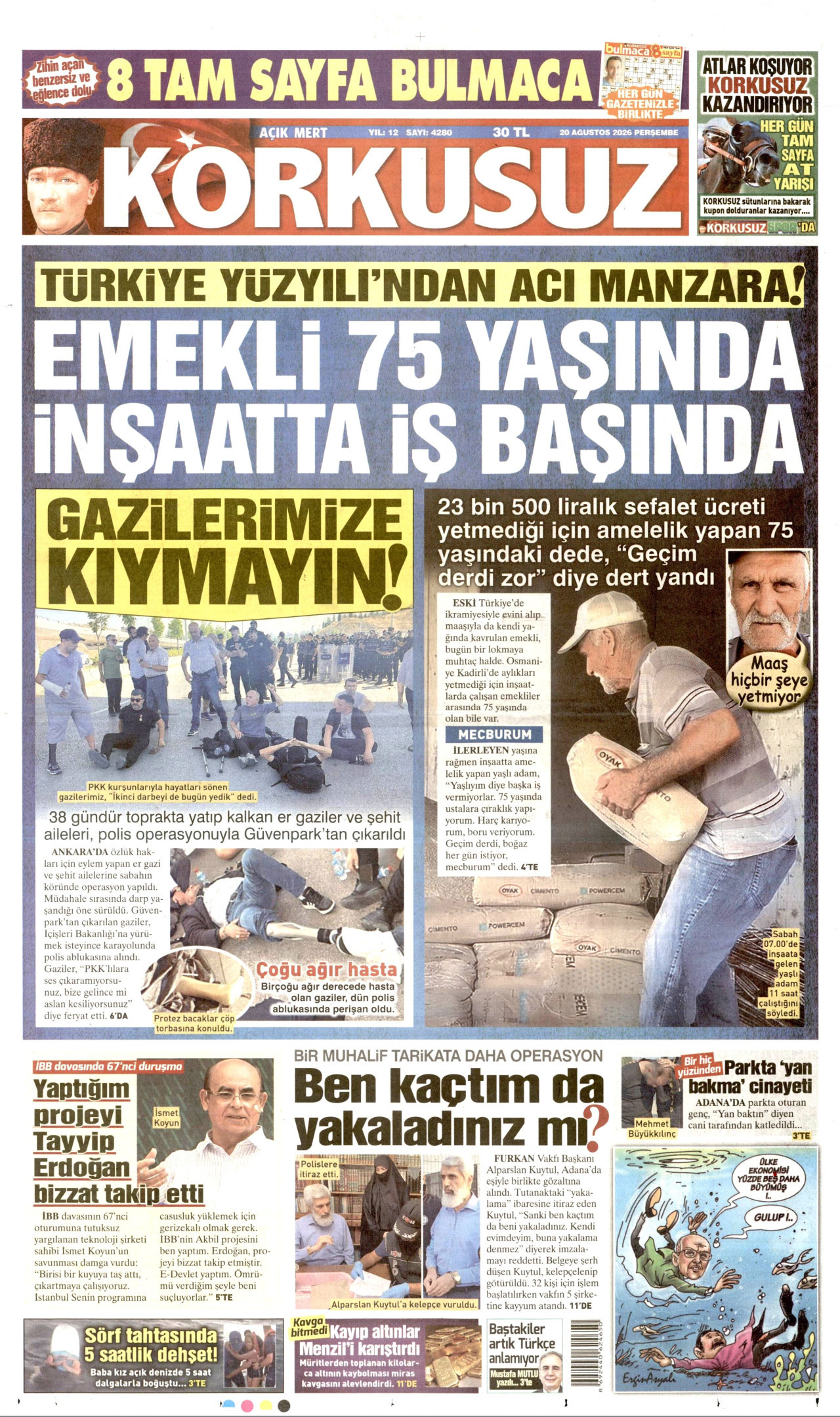 KORKUSUZ gazetesinin 20 Ağustos 2026 tarihli birinci sayfası