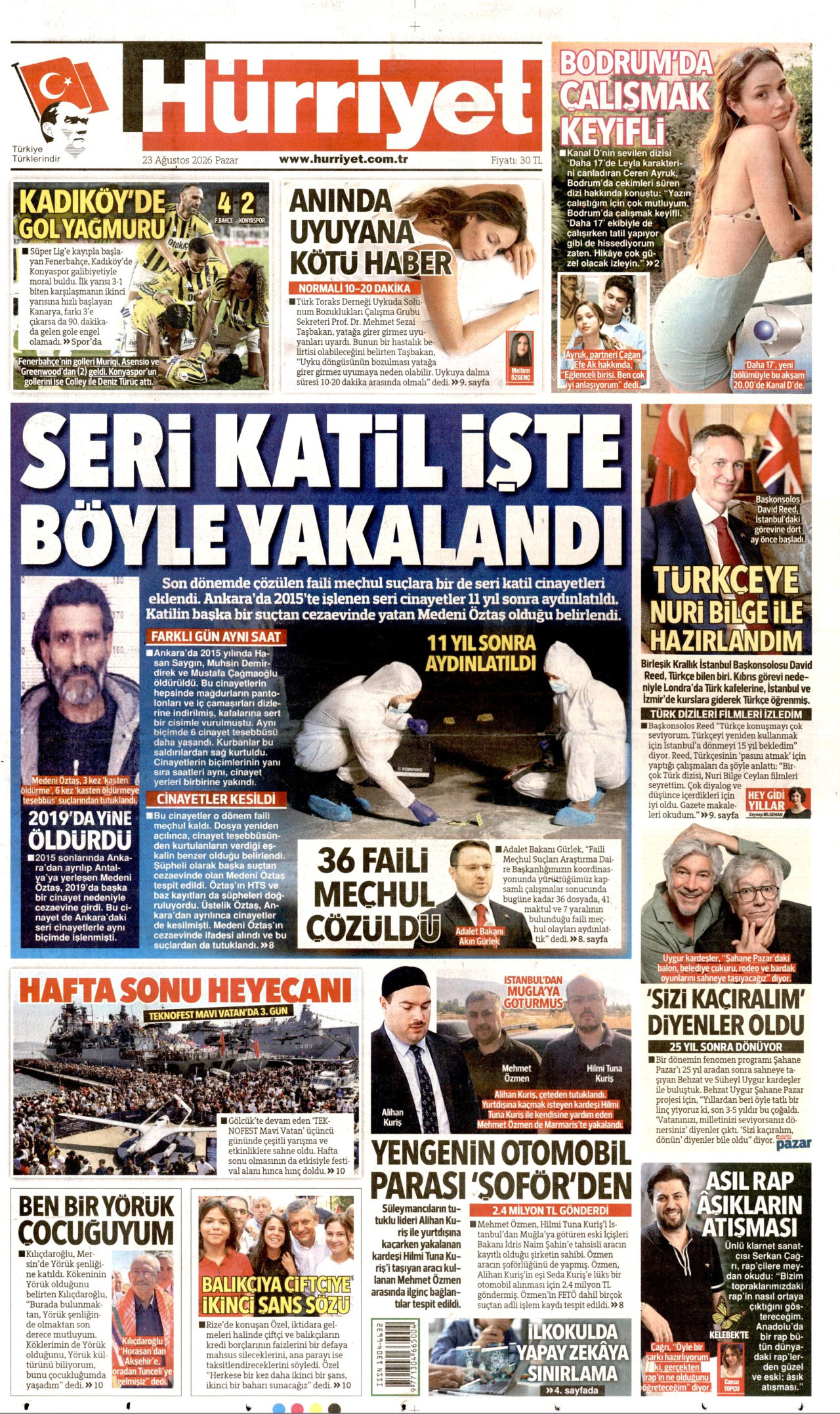 HÜRRİYET gazetesinin 23 Ağustos 2026 tarihli birinci sayfası