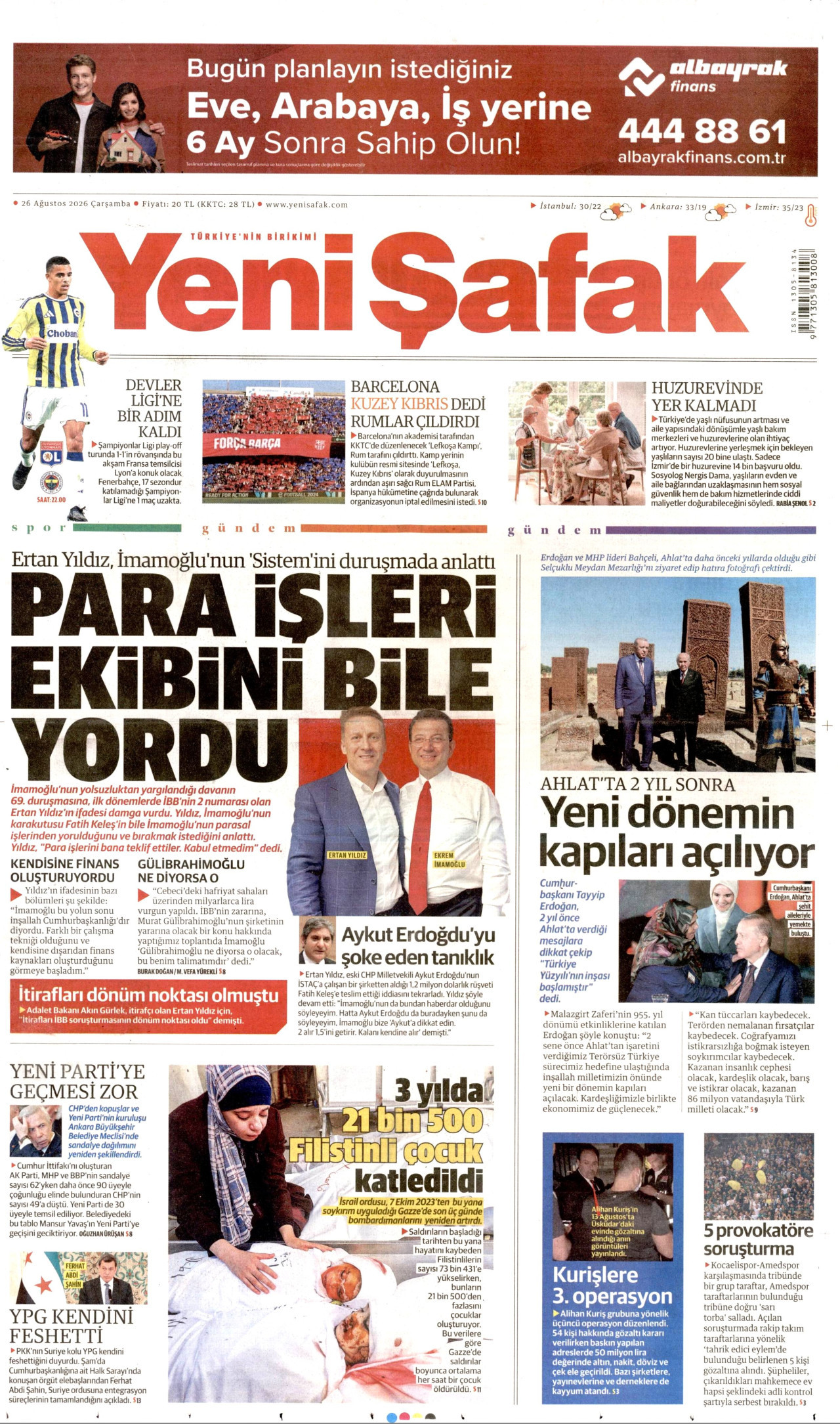 YENİ ŞAFAK 26 Ağustos 2026 Gazete Manşeti Büyük