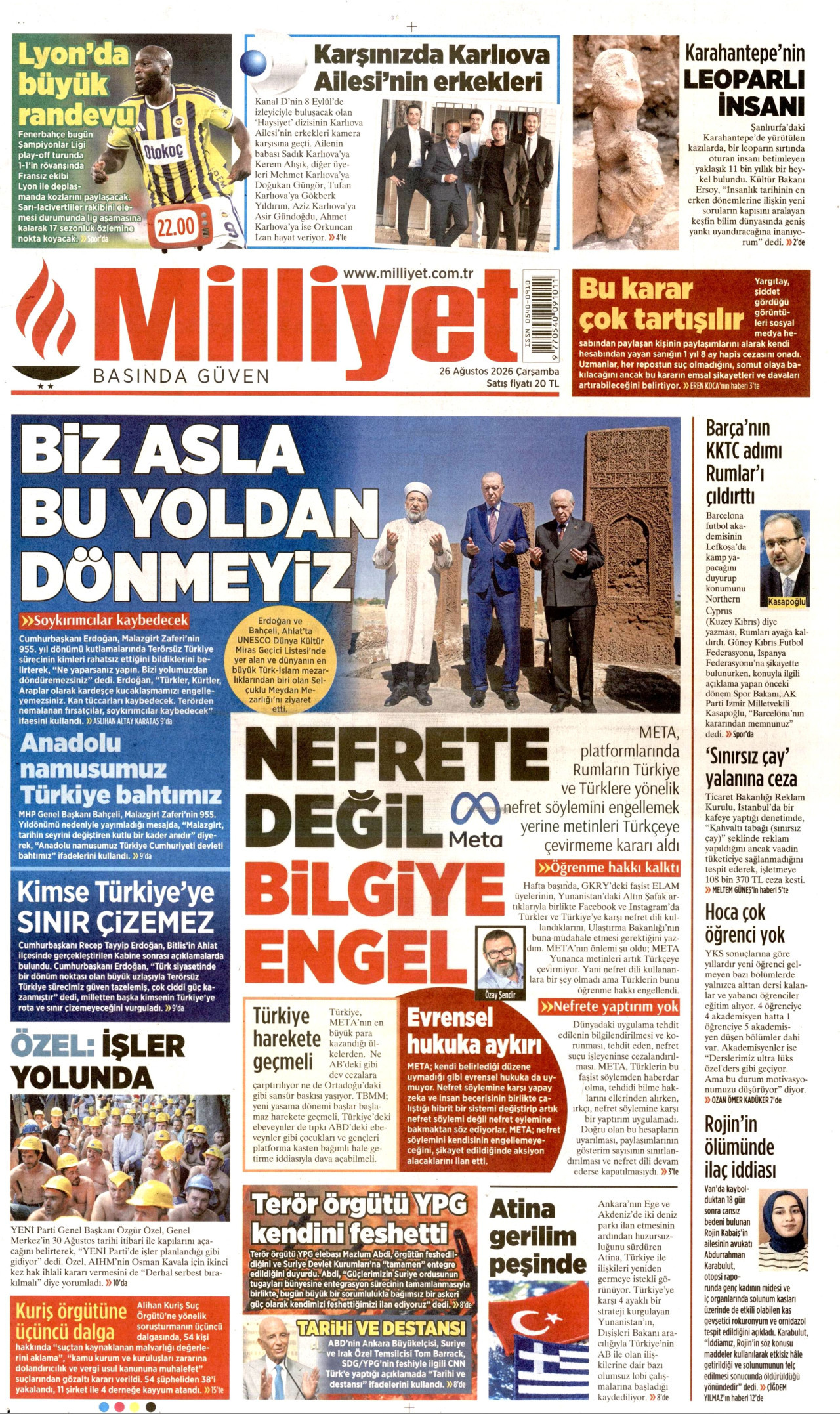 MİLLİYET 26 Ağustos 2026 Gazete Manşeti Büyük