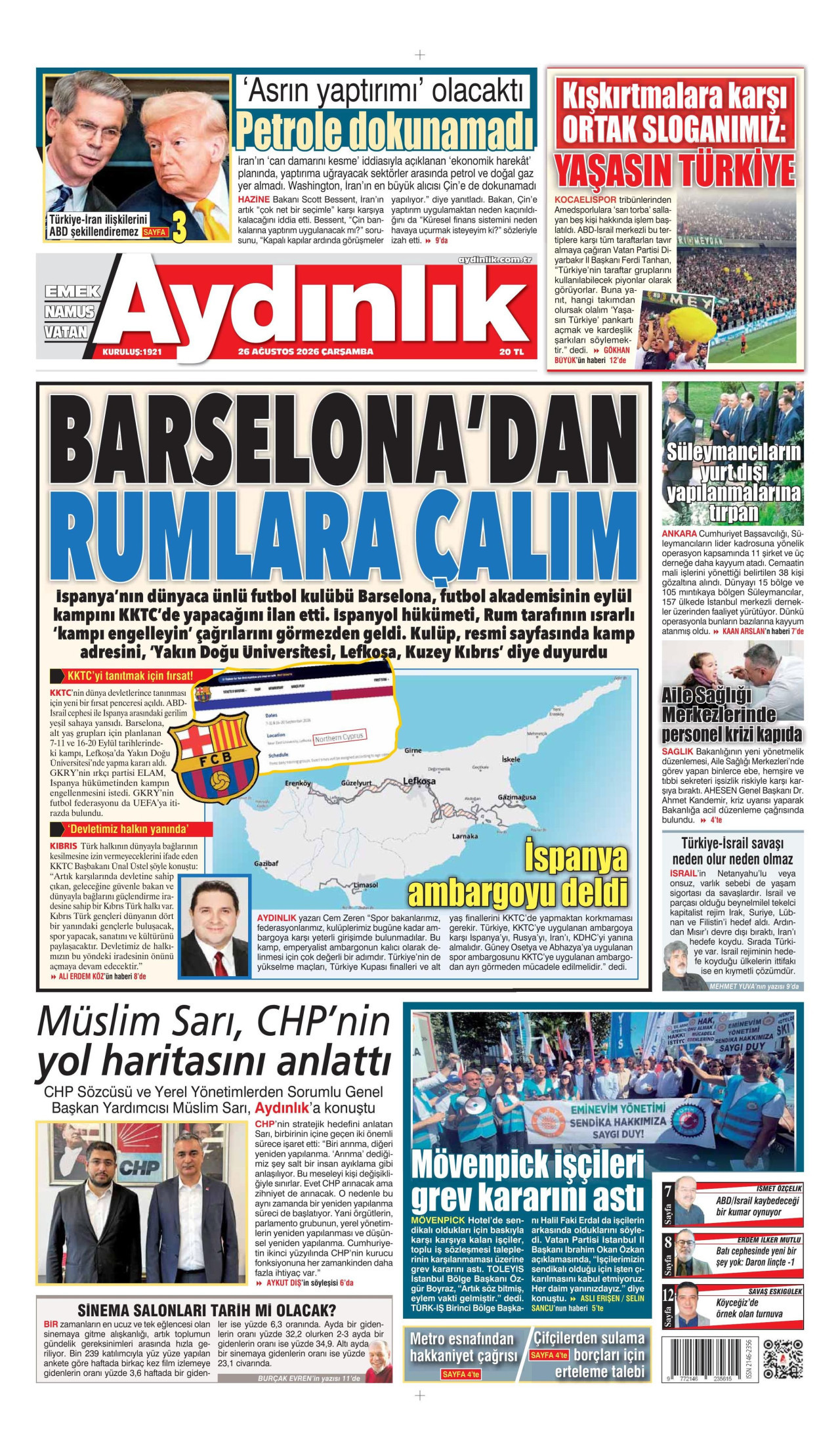 AYDINLIK GAZETESİ 26 Ağustos 2026 Gazete Manşeti Büyük