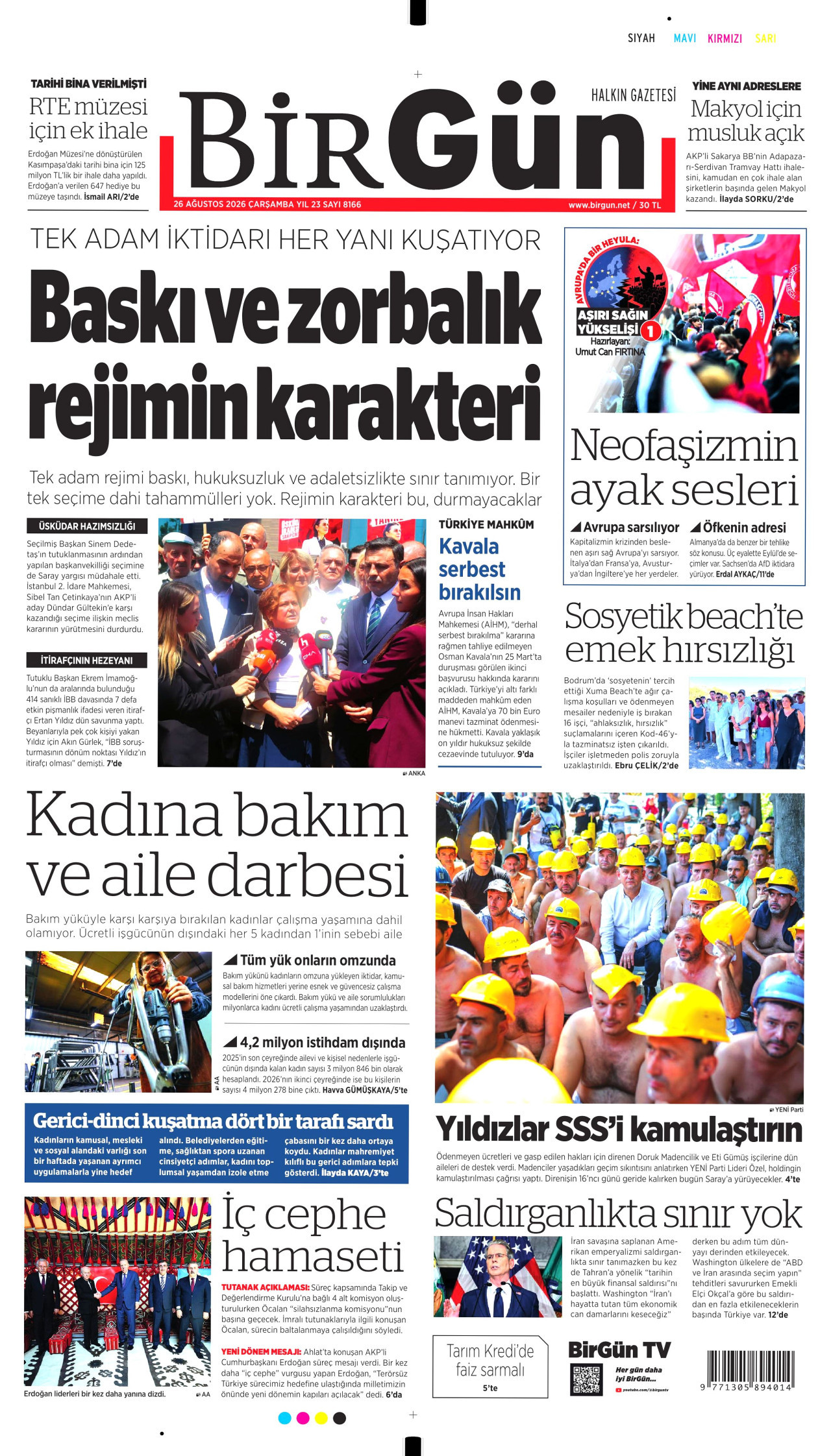 BİRGÜN 26 Ağustos 2026 Gazete Manşeti Büyük