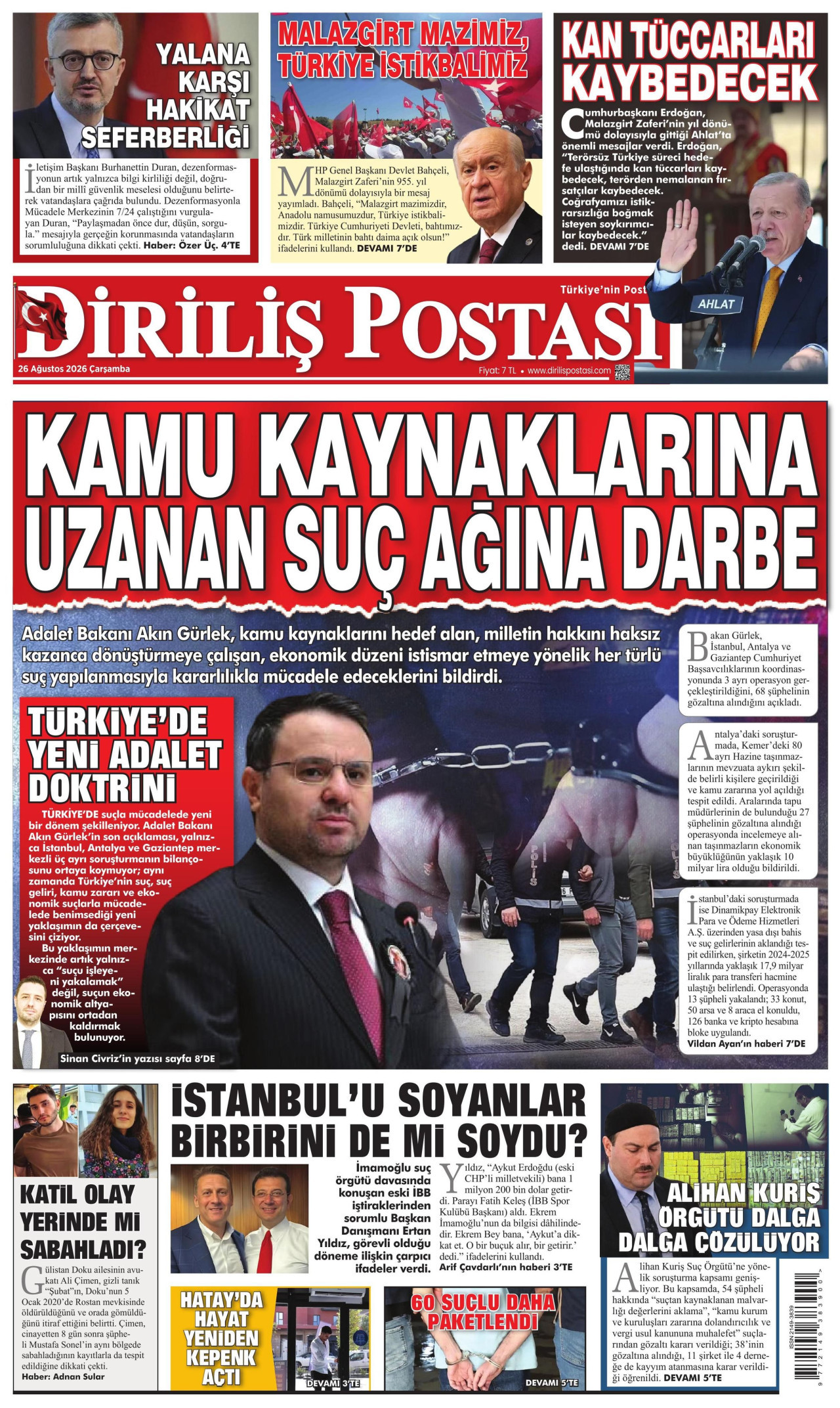 DİRİLİŞ POSTASI 26 Ağustos 2026 Gazete Manşeti Büyük