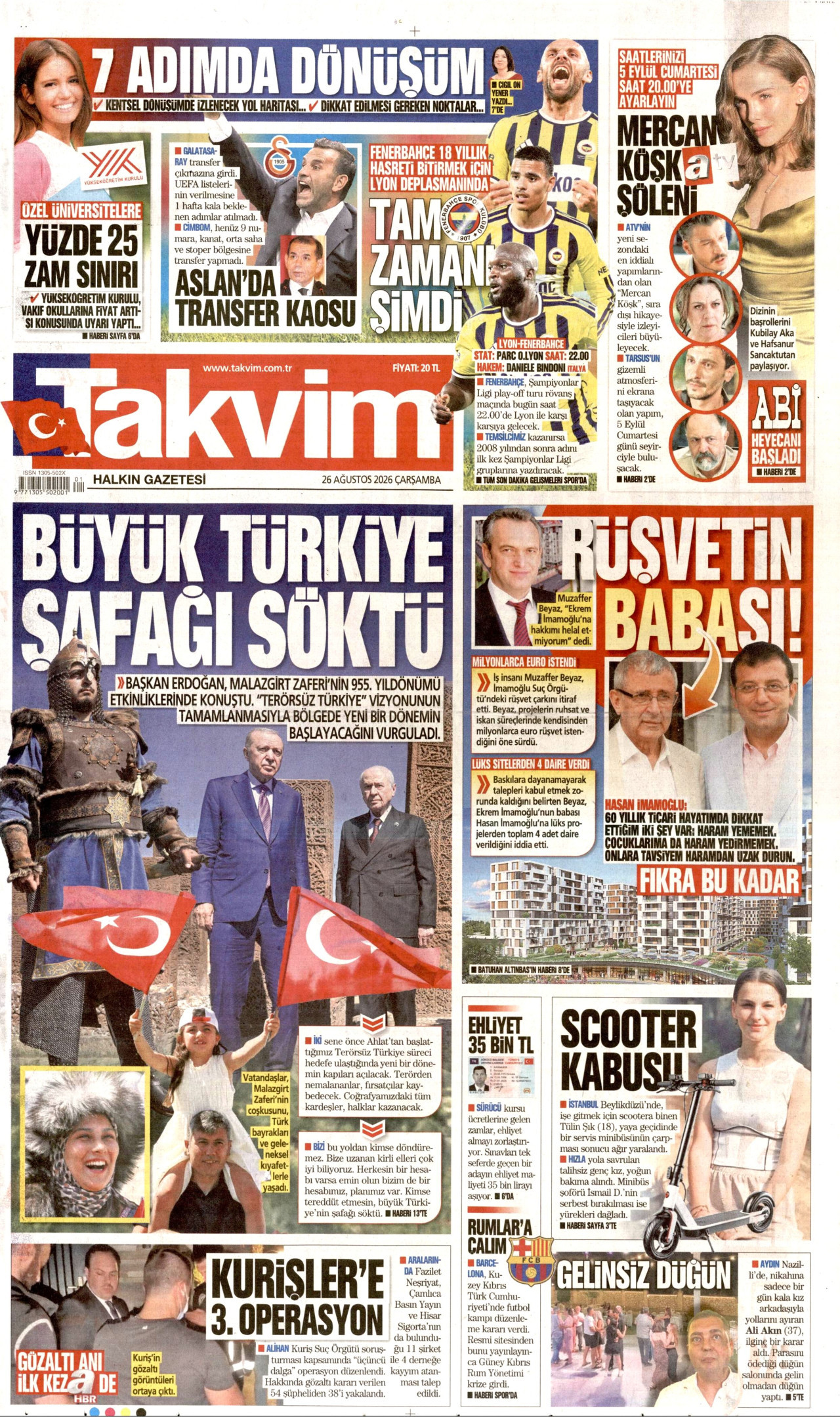 TAKVİM 26 Ağustos 2026 Gazete Manşeti Büyük