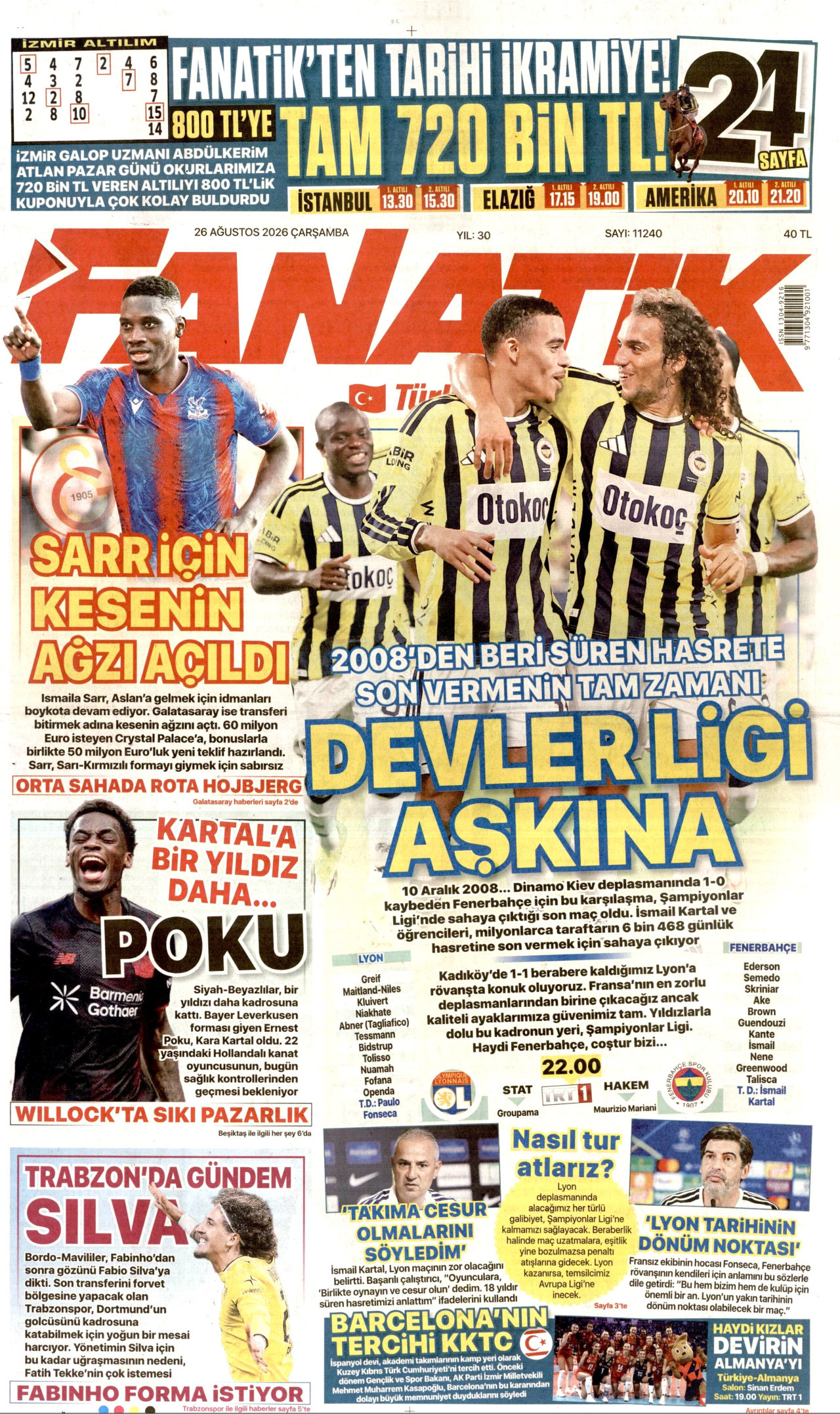 FANATİK 26 Ağustos 2026 Gazete Manşeti Büyük