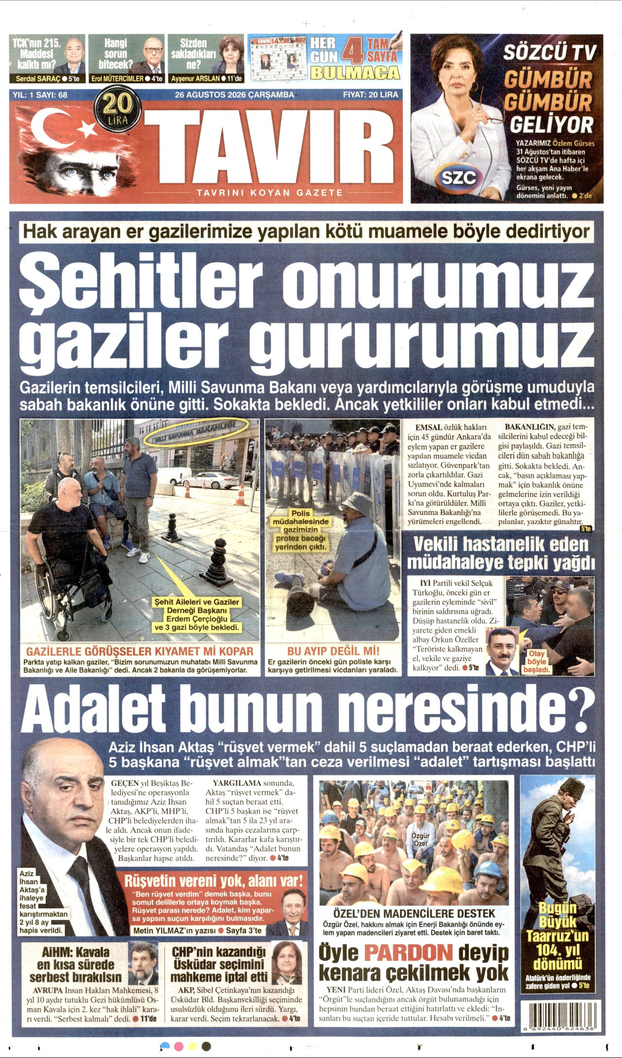 TAVIR GAZETESİ 26 Ağustos 2026 Gazete Manşeti Büyük