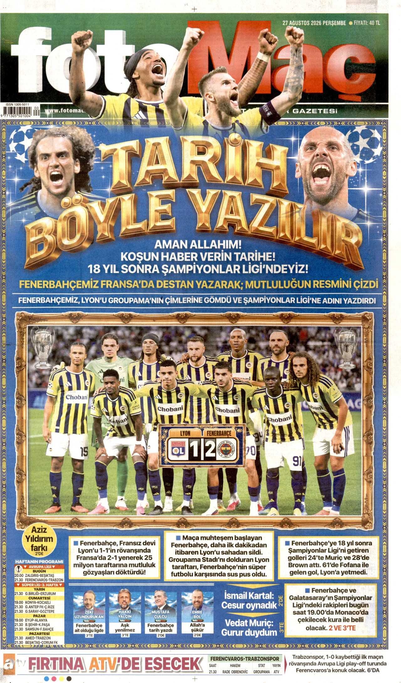 FOTOMAÇ gazetesinin 27 Ağustos 2026 tarihli birinci sayfası