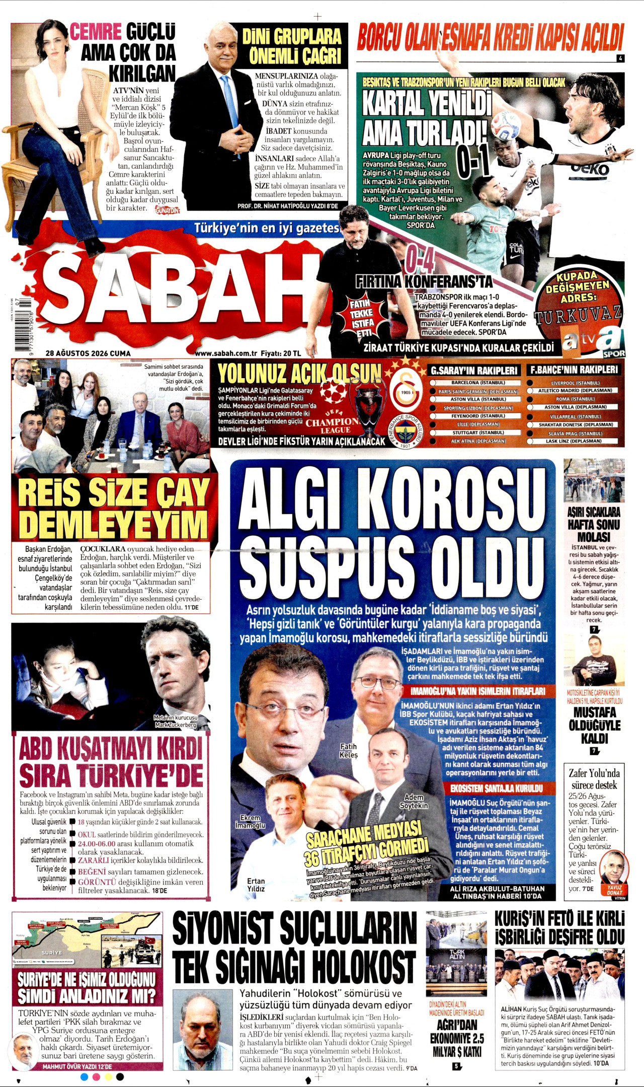 SABAH 28 Ağustos 2026 Gazete Manşeti Büyük