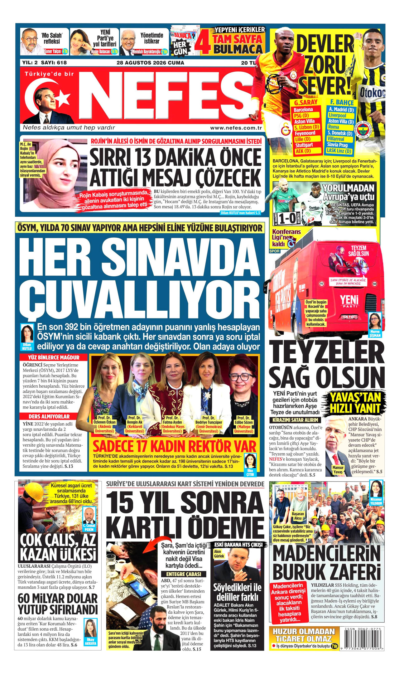 NEFES 28 Ağustos 2026 Gazete Manşeti Büyük