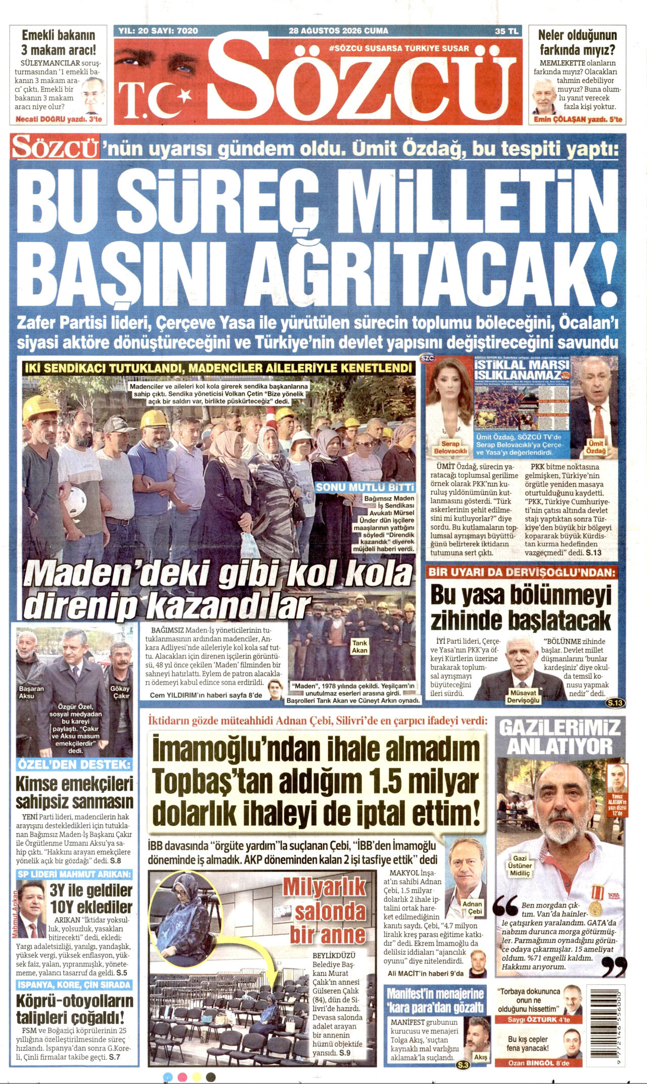 SÖZCÜ 28 Ağustos 2026 Gazete Manşeti Büyük