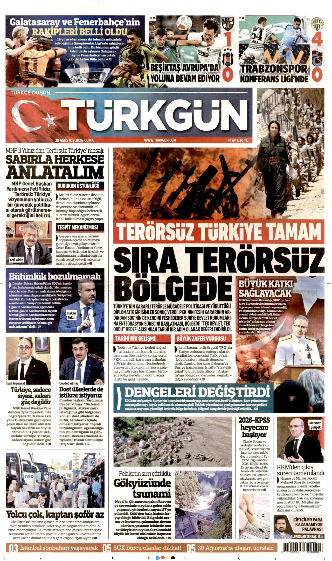 TÜRKGÜN 28 Ağustos 2026 Gazete Manşeti Büyük