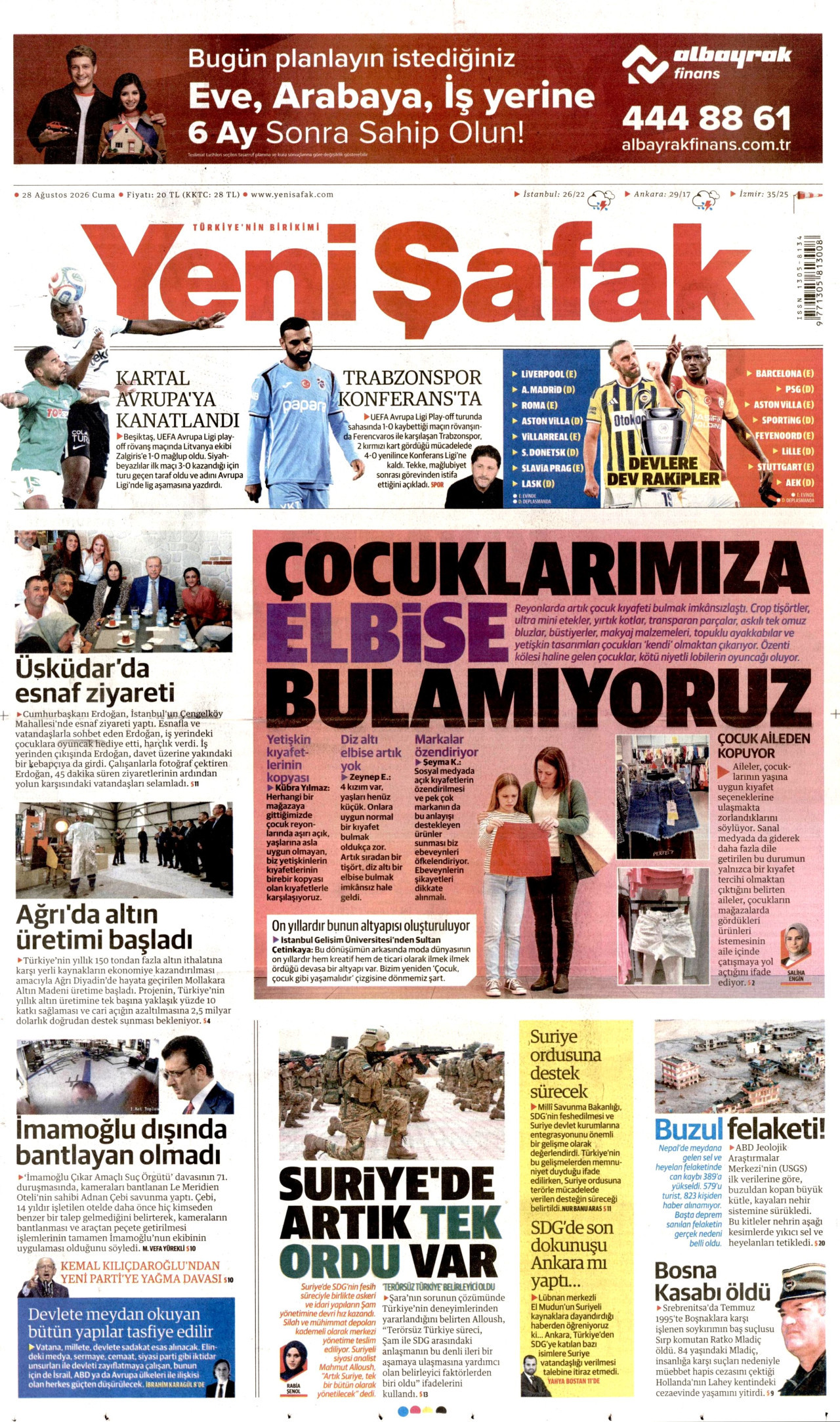 YENİ ŞAFAK 28 Ağustos 2026 Gazete Manşeti Büyük