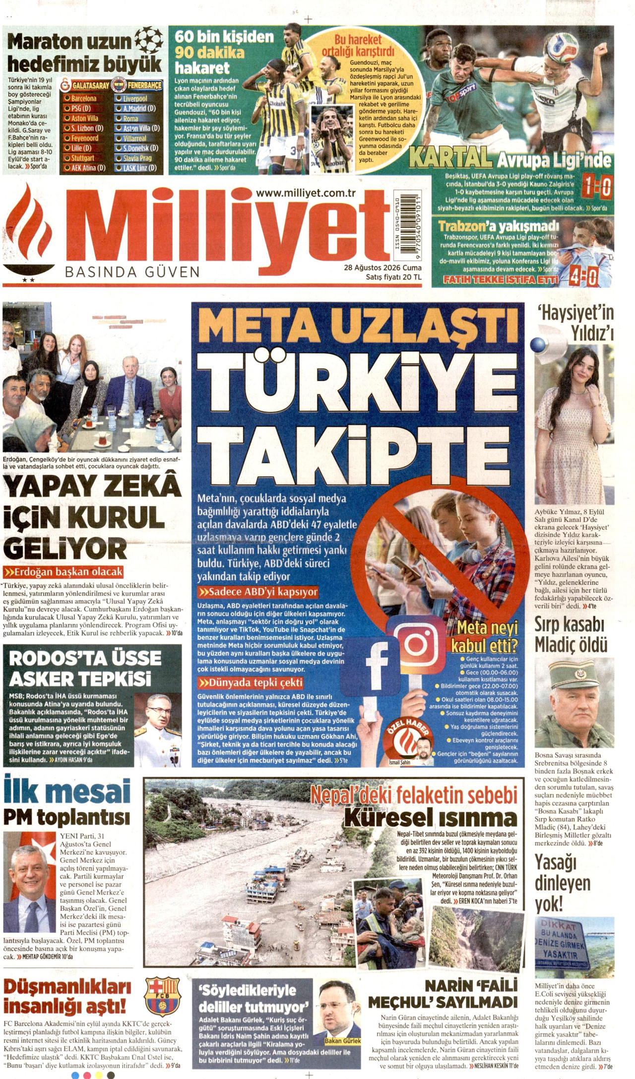 MİLLİYET 28 Ağustos 2026 Gazete Manşeti Büyük