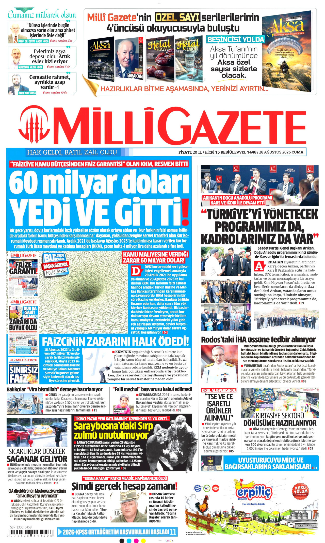 MİLLİ GAZETE 28 Ağustos 2026 Gazete Manşeti Büyük