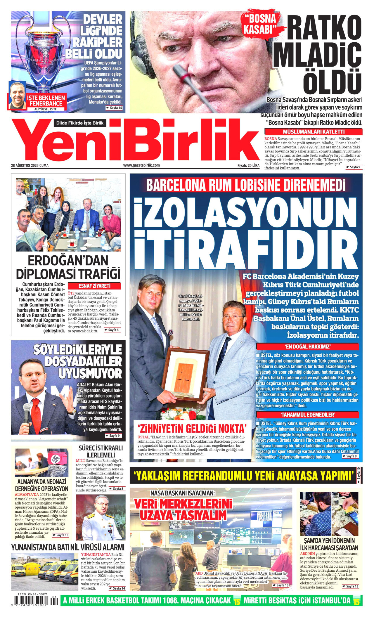 YENİBİRLİK 28 Ağustos 2026 Gazete Manşeti Büyük