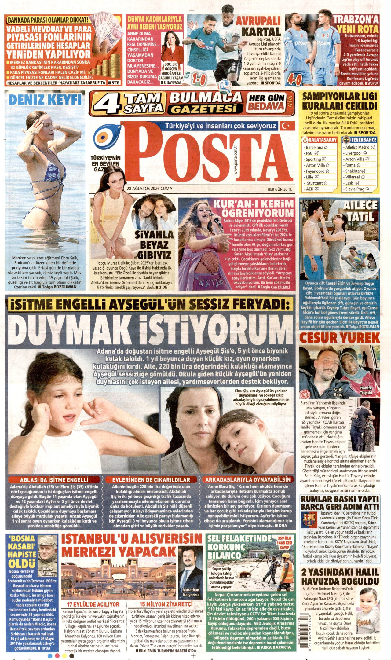 POSTA 28 Ağustos 2026 Gazete Manşeti Büyük