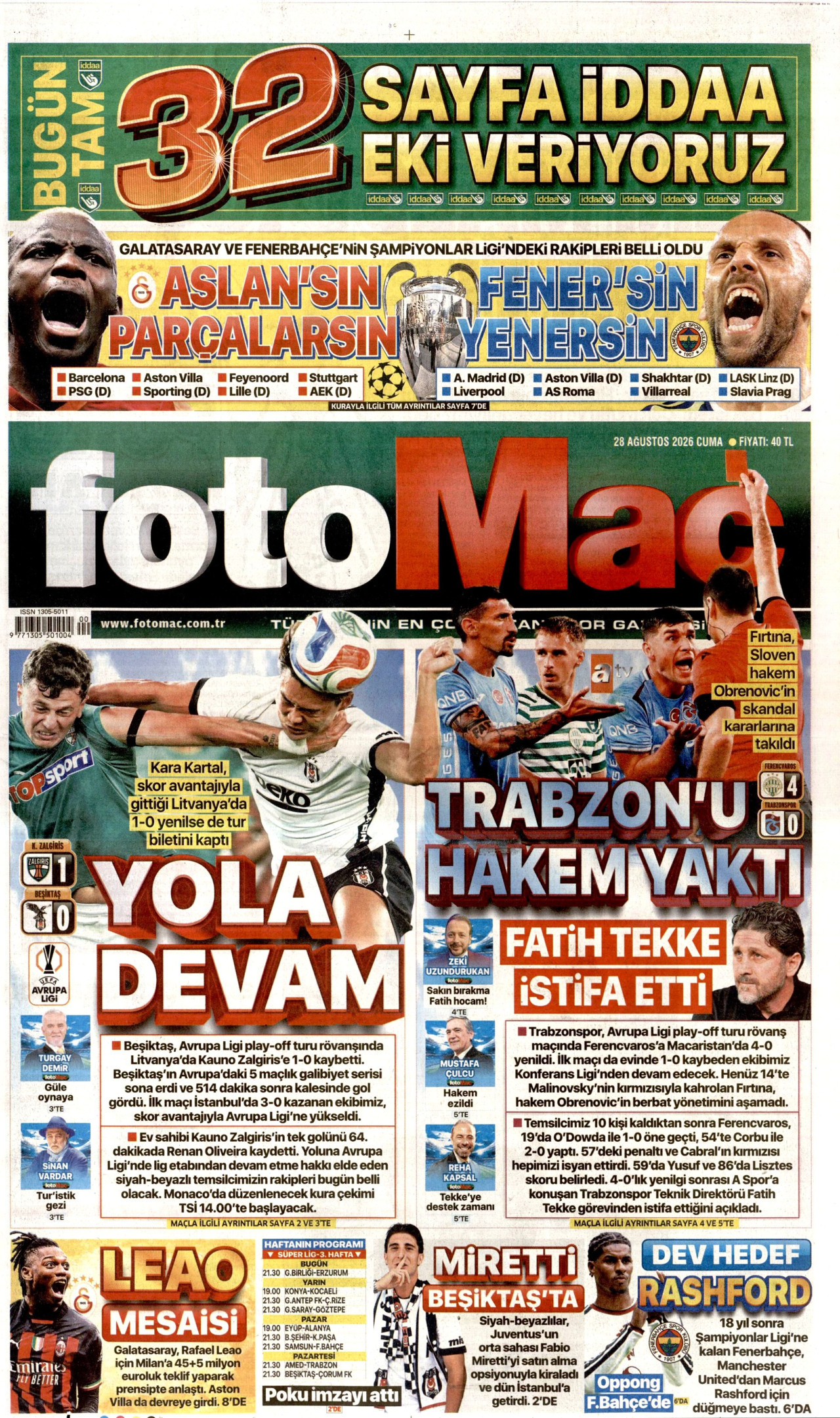 FOTOMAÇ 28 Ağustos 2026 Gazete Manşeti Büyük