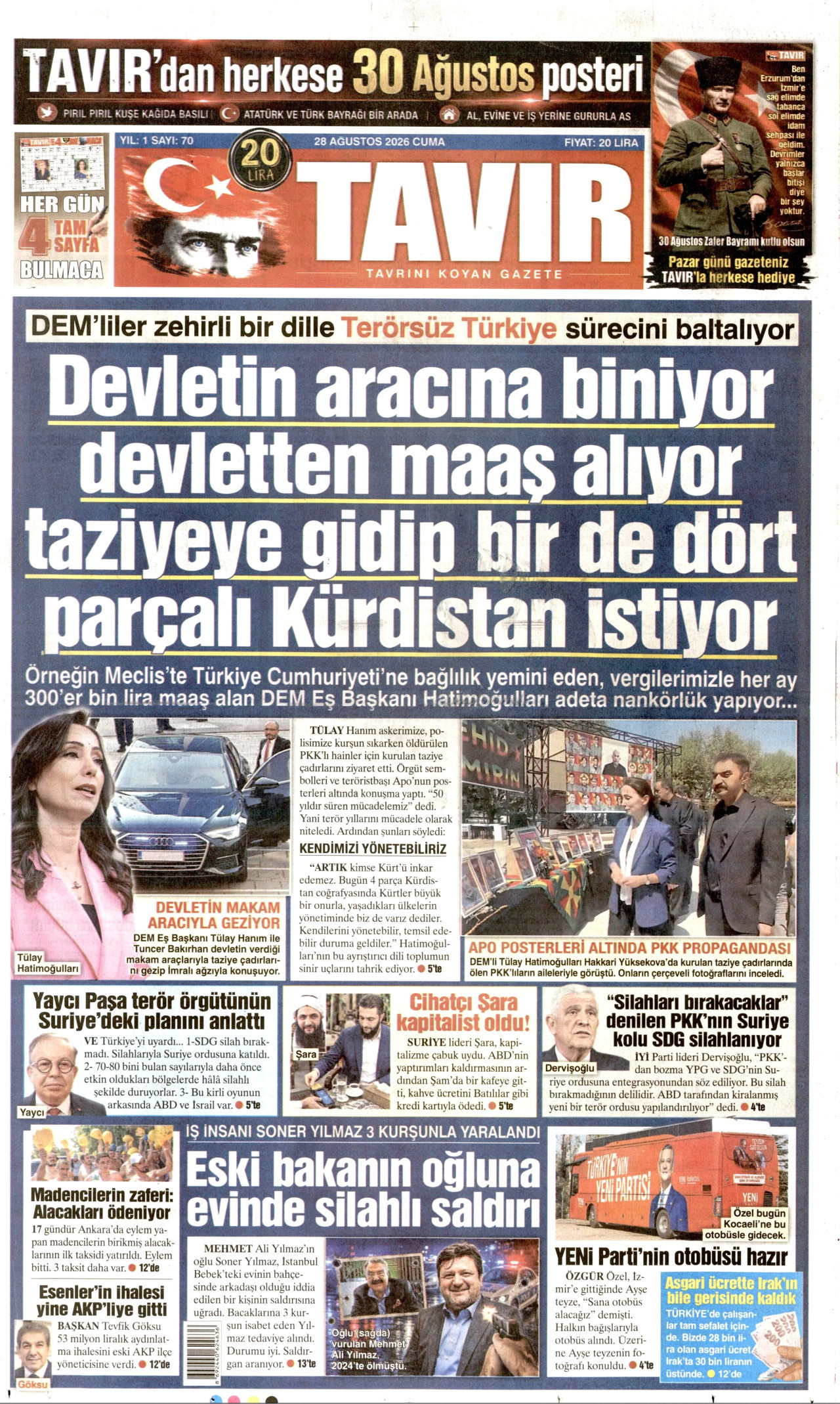 TAVIR GAZETESİ 28 Ağustos 2026 Gazete Manşeti Büyük