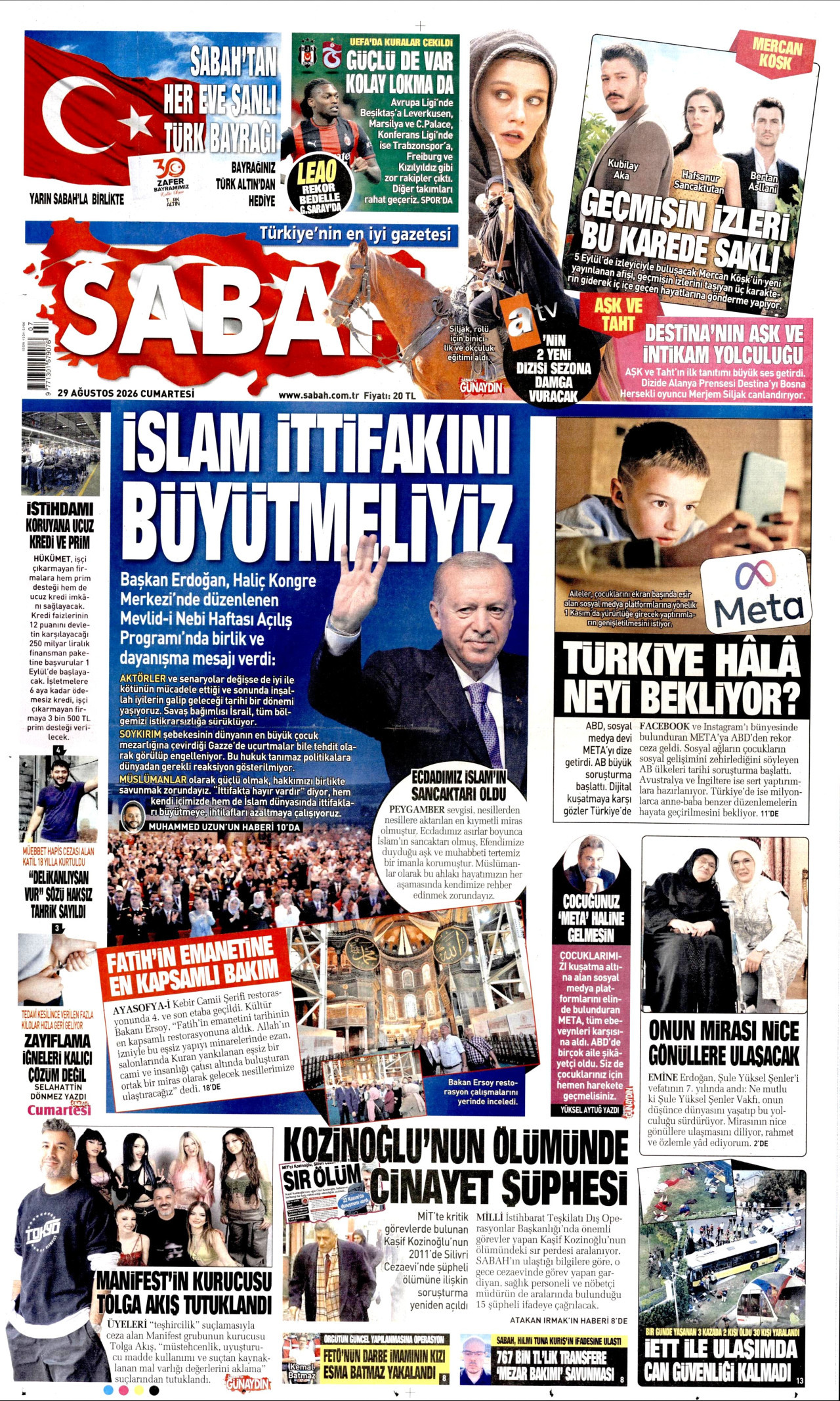 SABAH 29 Ağustos 2026 Gazete Manşeti Büyük