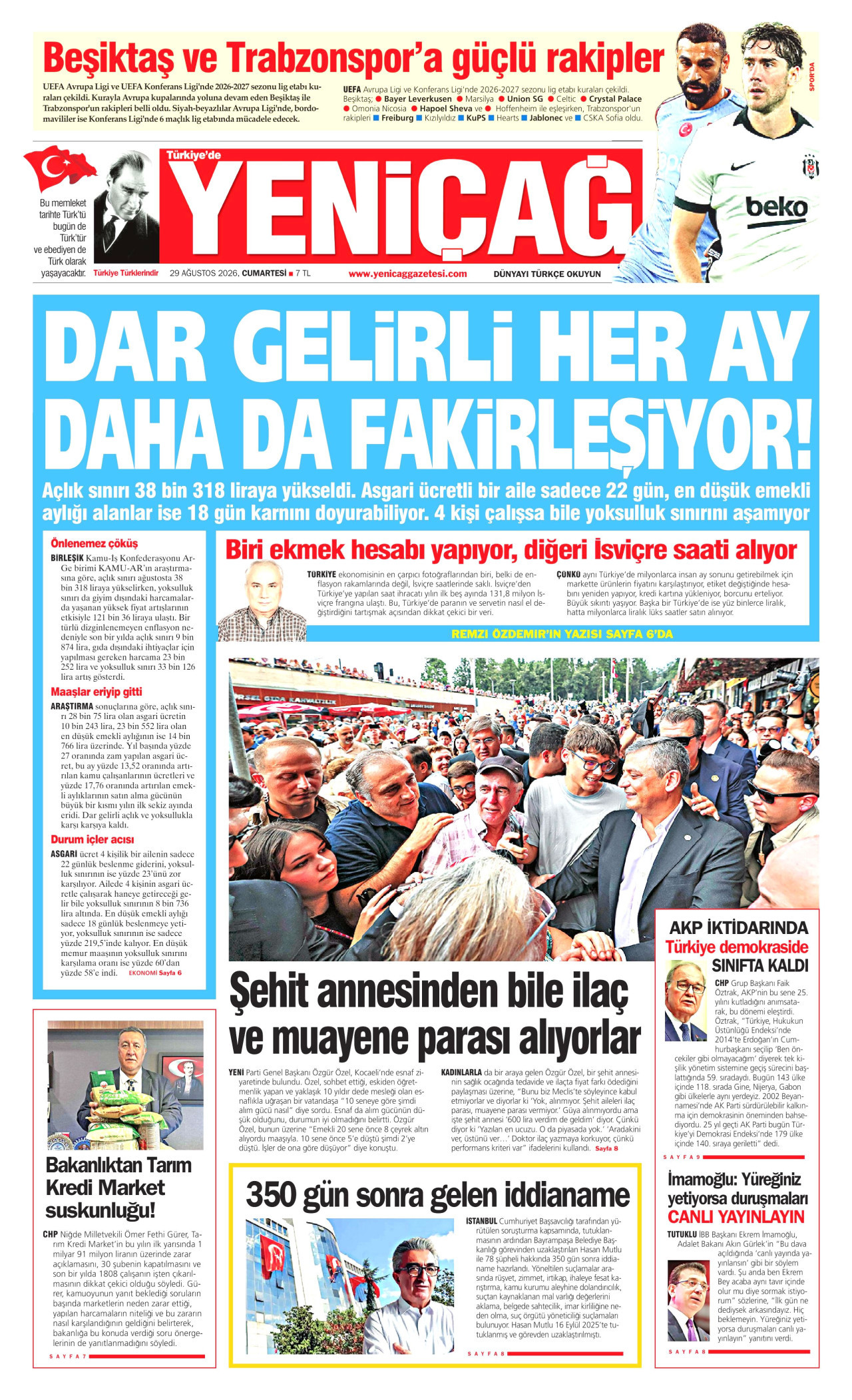 YENİÇAĞ 29 Ağustos 2026 Gazete Manşeti Büyük