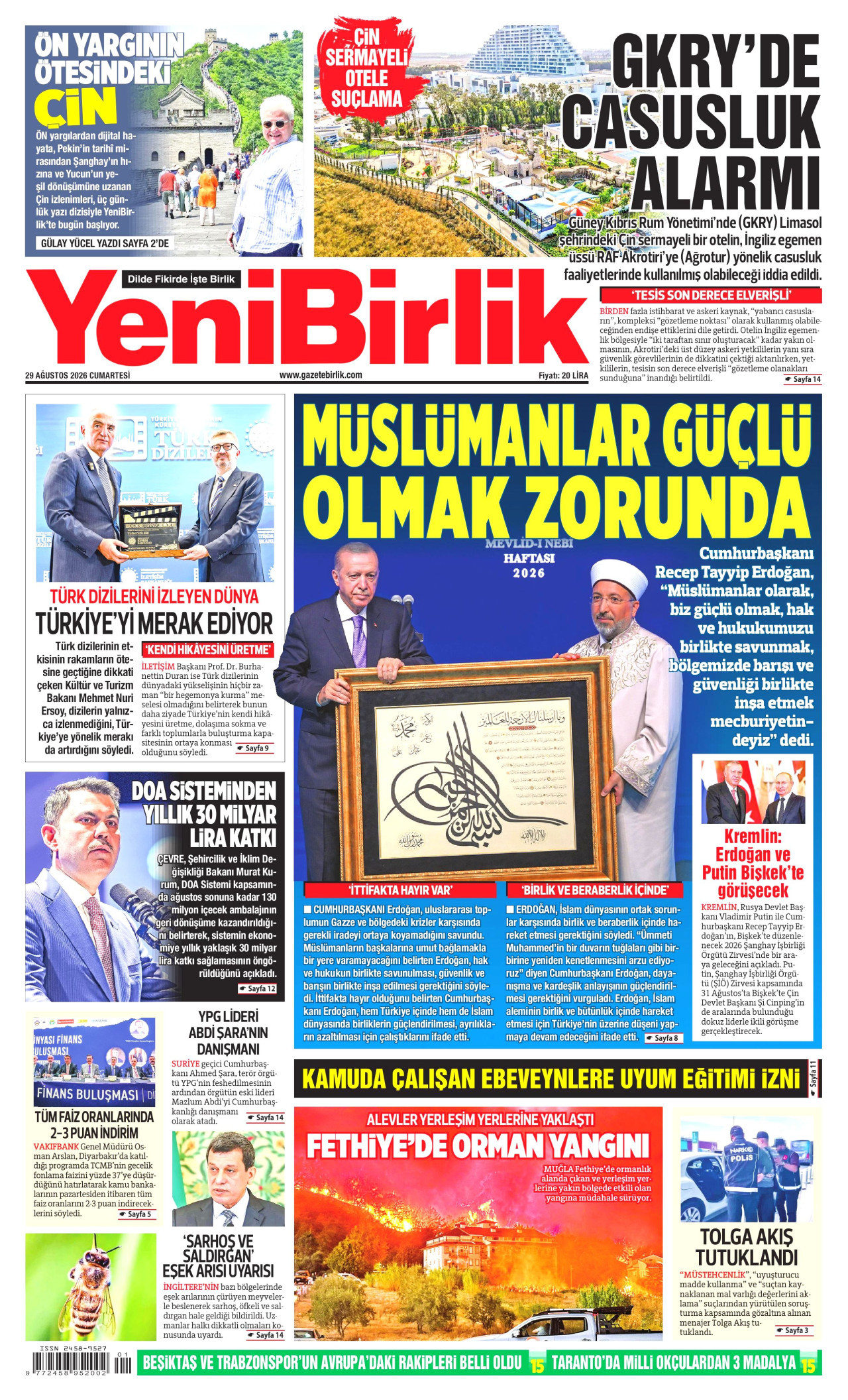 YENİBİRLİK 29 Ağustos 2026 Gazete Manşeti Büyük
