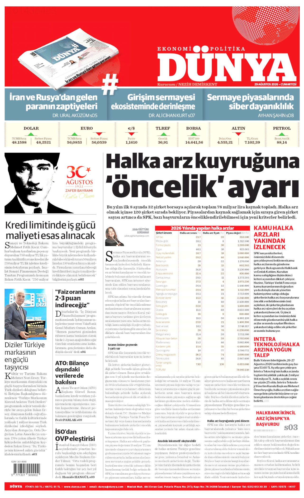 DÜNYA 29 Ağustos 2026 Gazete Manşeti Büyük