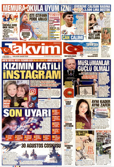 TAKVİM 29 Ağustos 2026 Gazete Manşeti Küçük