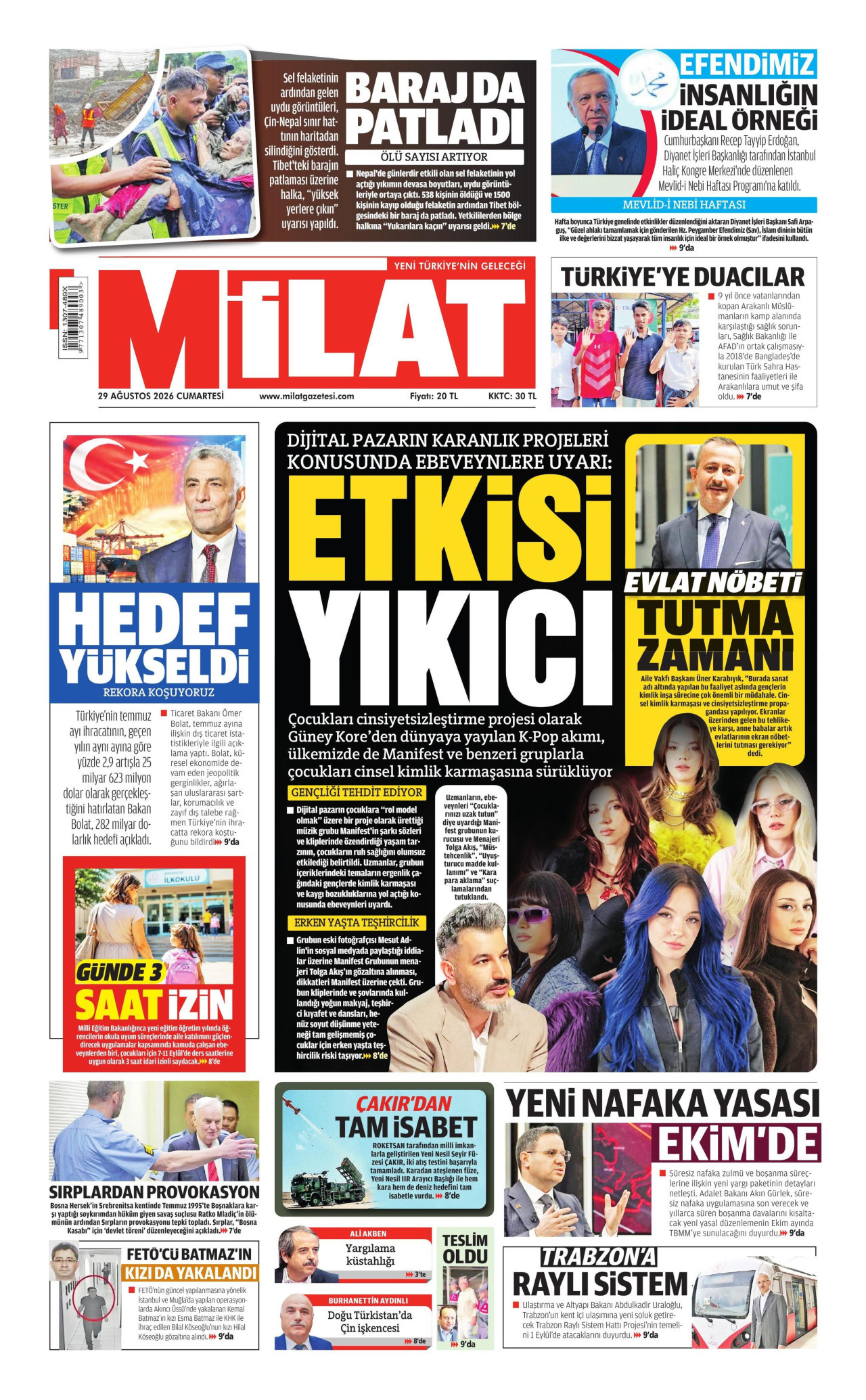 MİLAT 29 Ağustos 2026 Gazete Manşeti Büyük