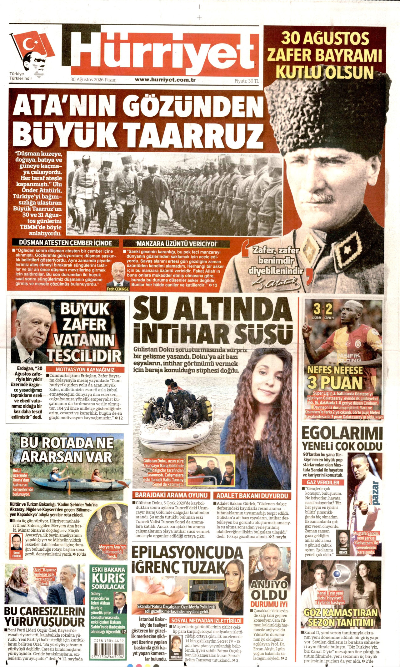 HÜRRİYET 30 Ağustos 2026 Gazete Manşeti Büyük