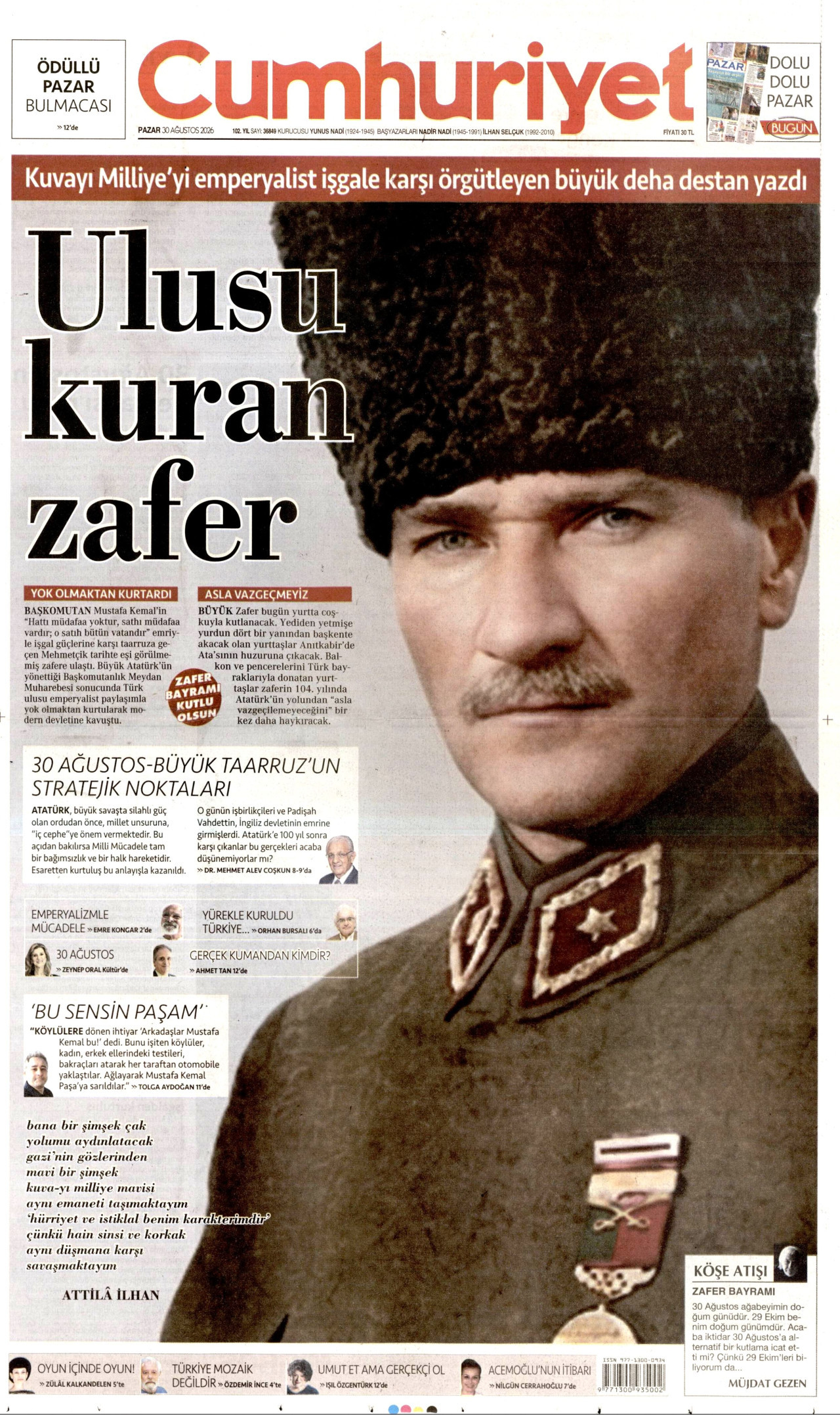 CUMHURİYET 30 Ağustos 2026 Gazete Manşeti Büyük