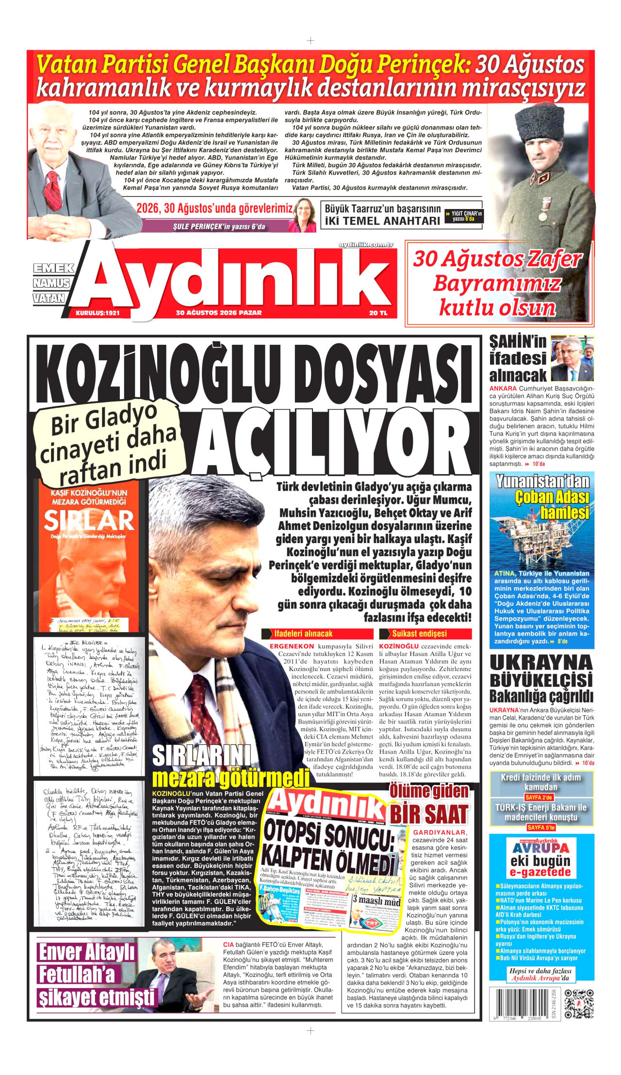 AYDINLIK GAZETESİ 30 Ağustos 2026 Gazete Manşeti Büyük
